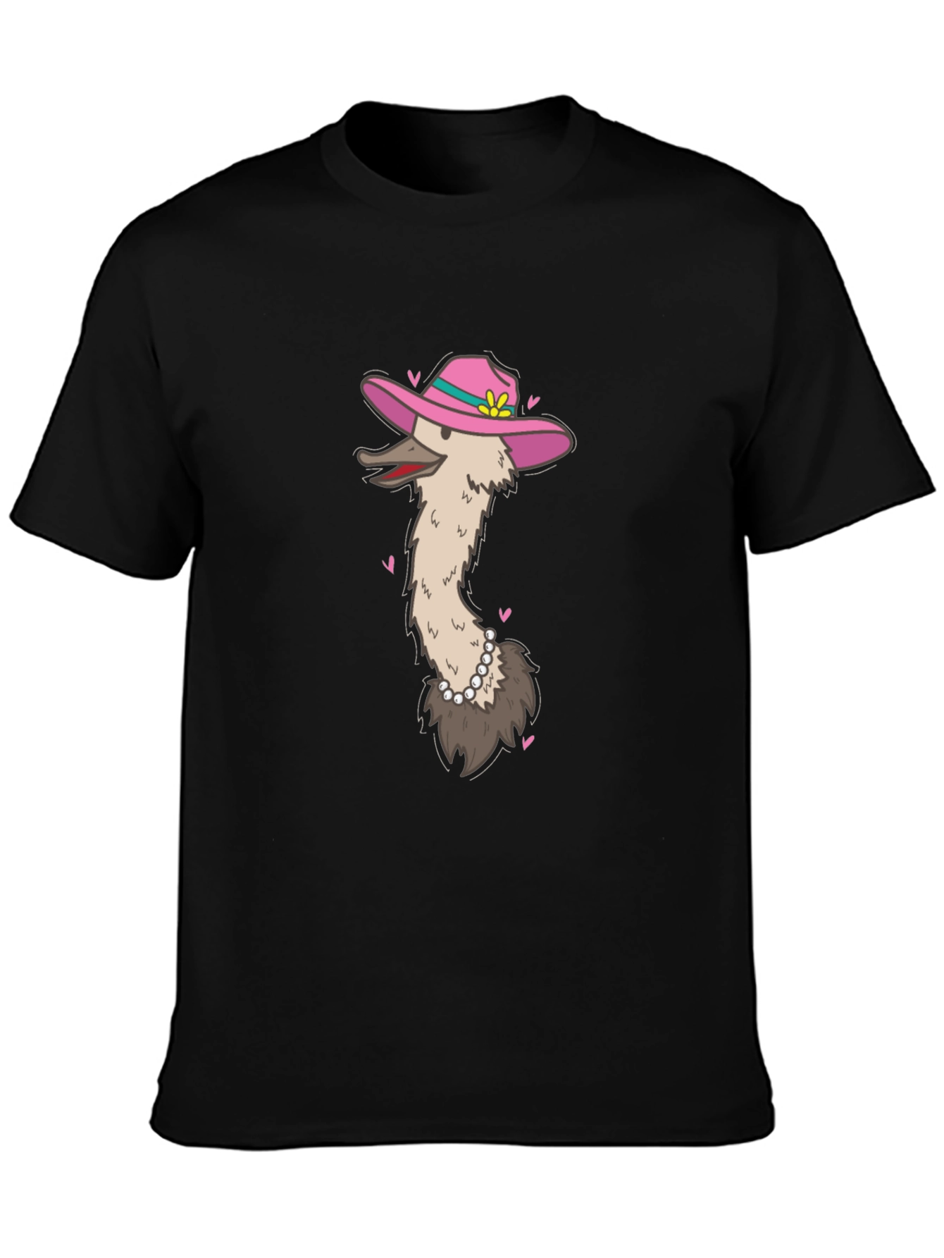 Ostrich in Hat Graphic Tee - Black Cotton T-Shirt