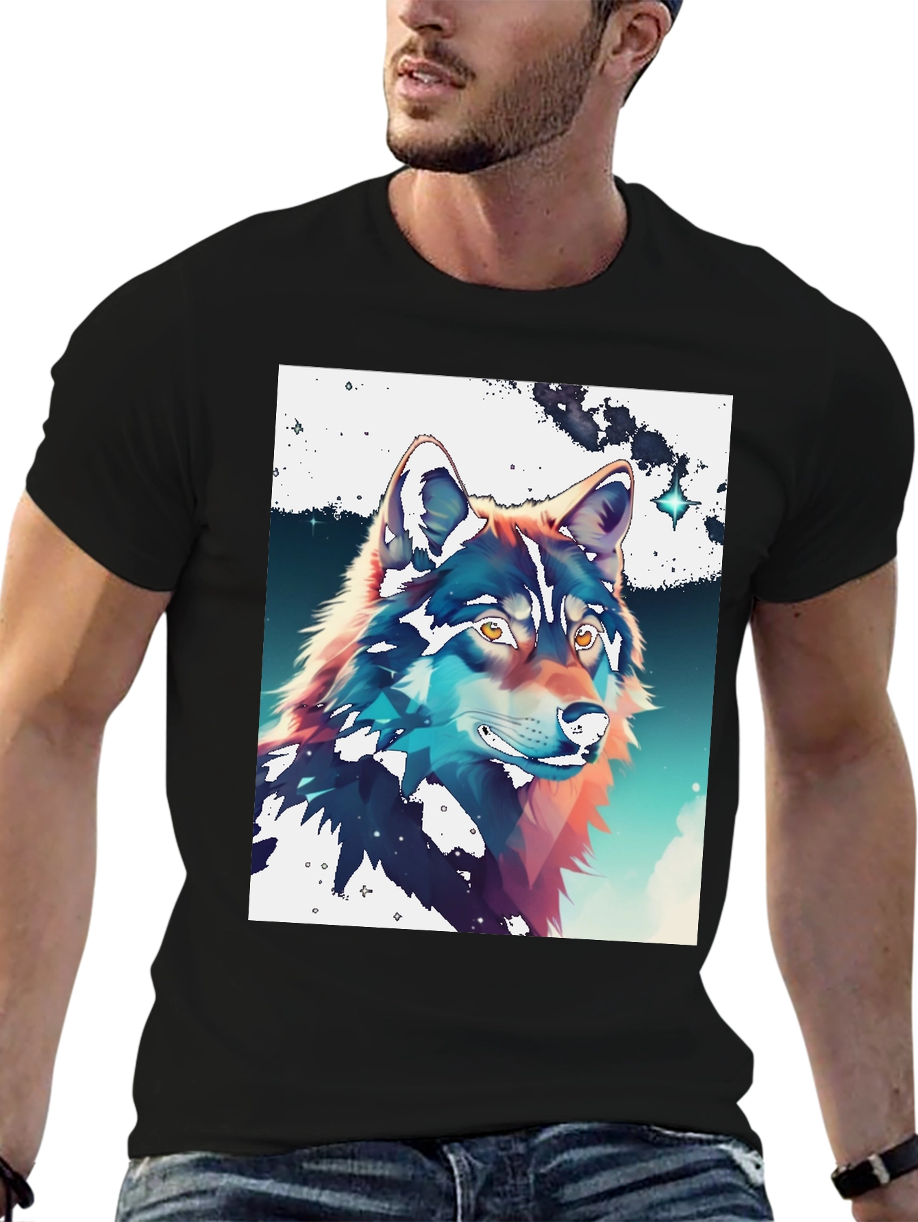 Wolf Graphic Print Crew Neck Tee