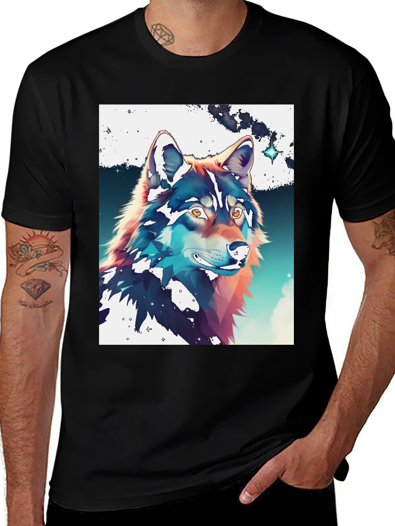 Wolf Graphic Print Crew Neck Tee