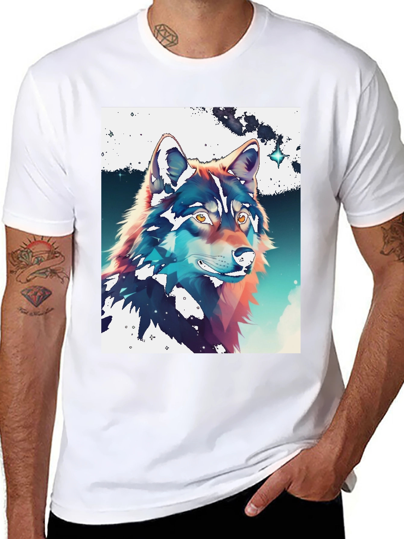 Wolf Graphic Print Crew Neck Tee