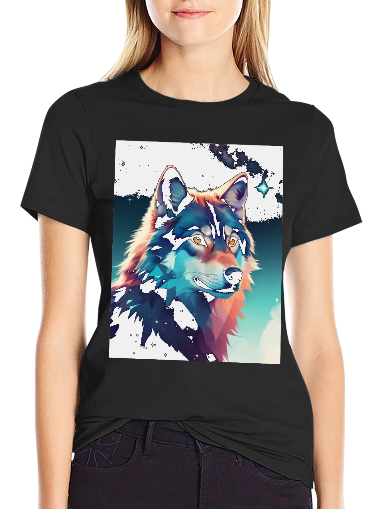 Wolf Graphic Print Crew Neck Tee