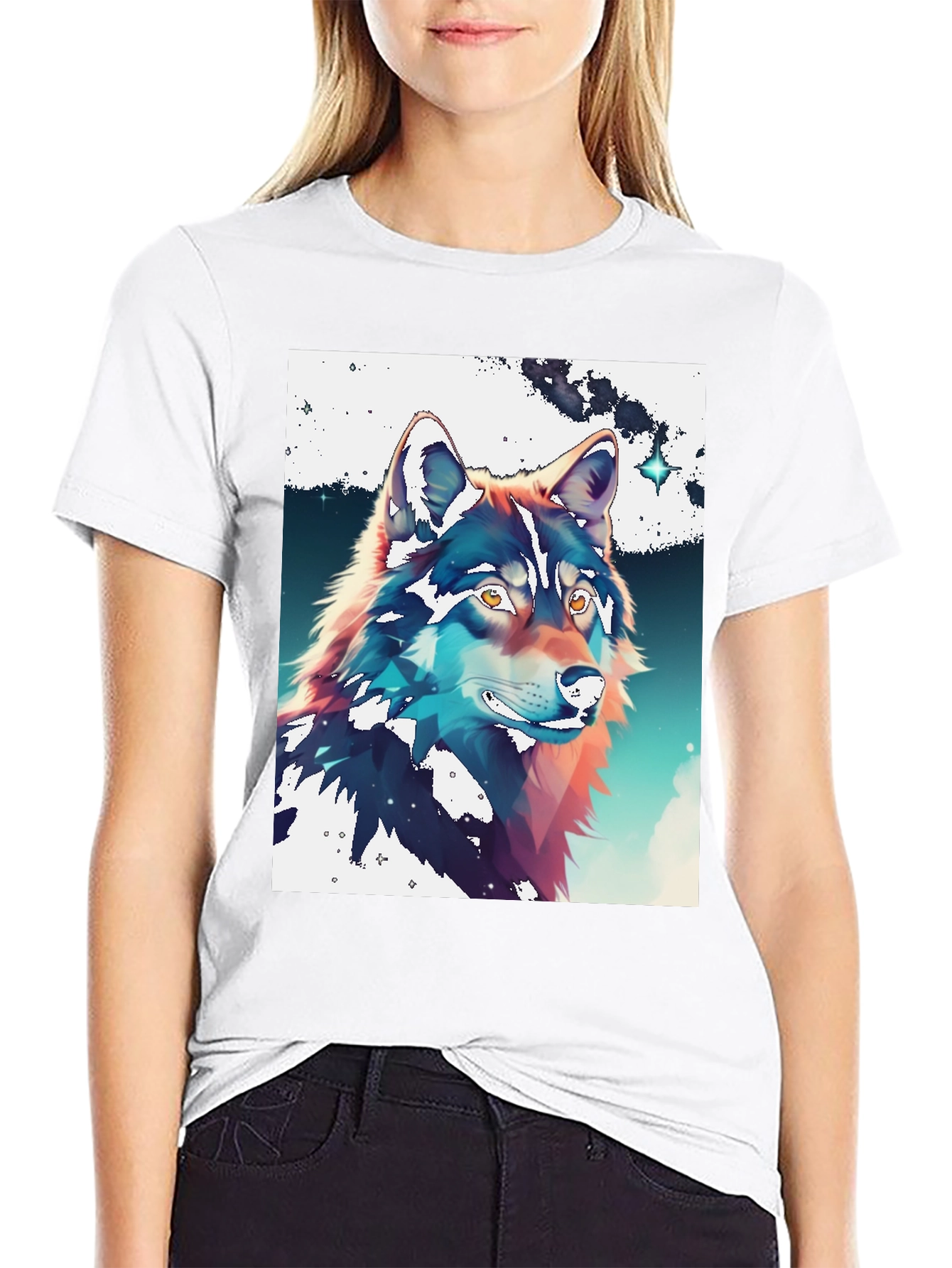 Wolf Graphic Print Crew Neck Tee