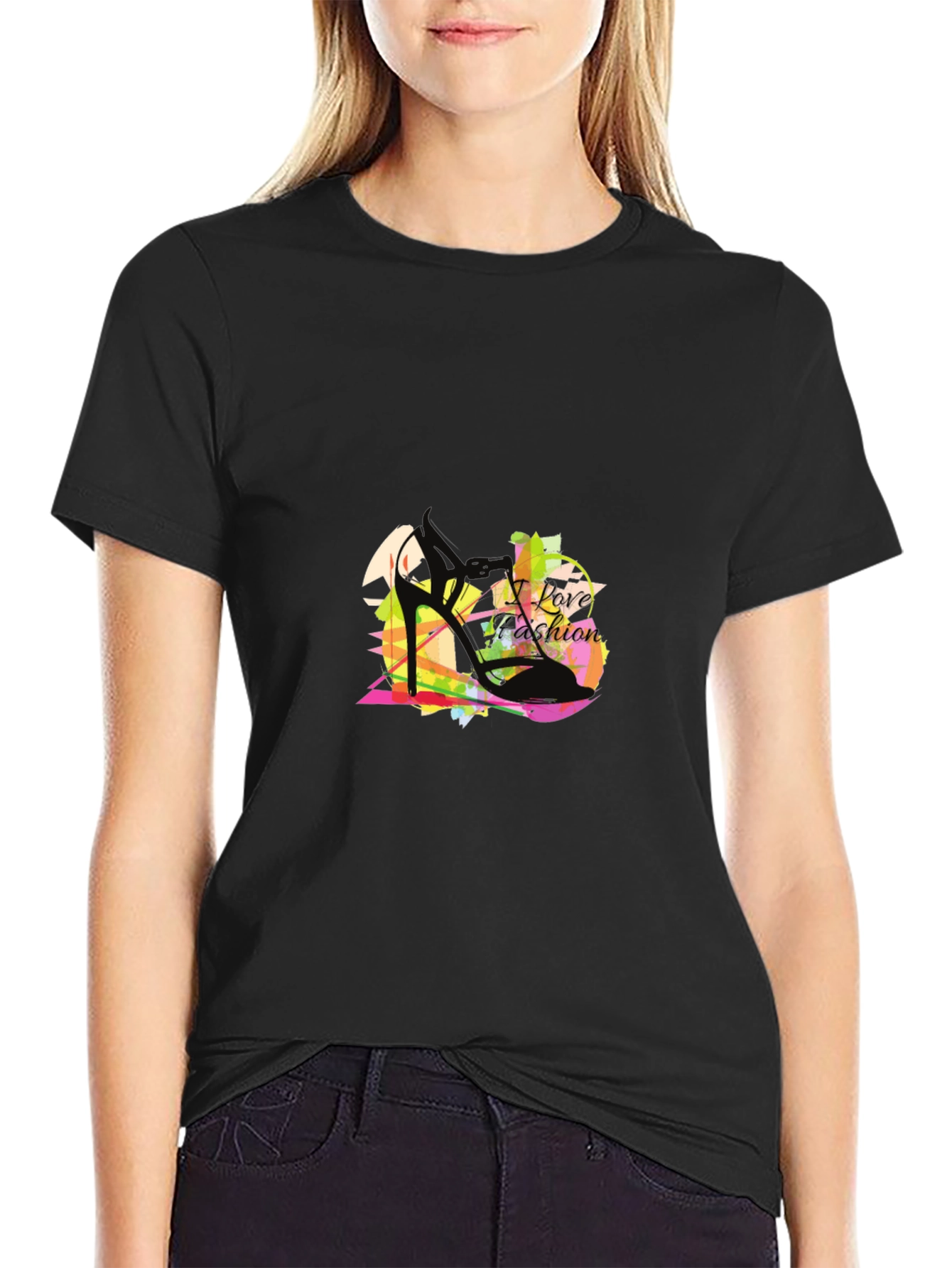 I Love Fashion Black Graphic T-Shirt