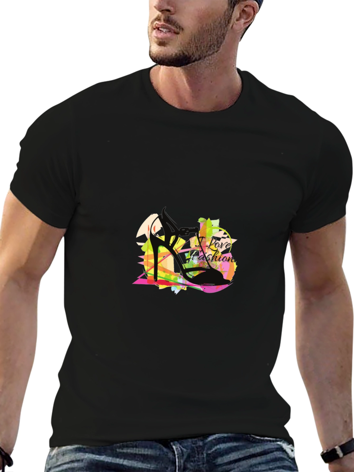 I Love Fashion Black Graphic T-Shirt