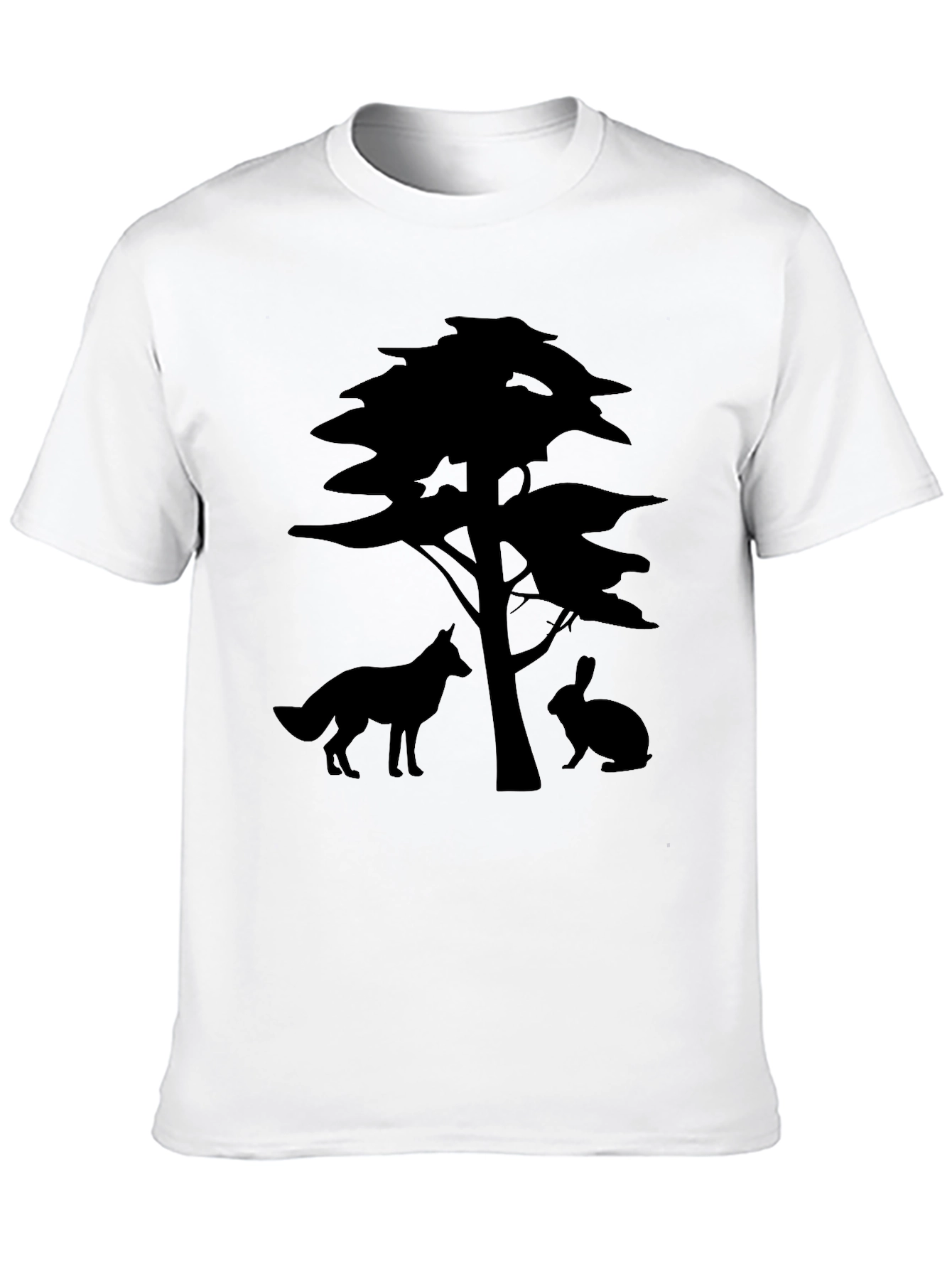 Nature Silhouette Tee: Fox Rabbit & Tree Design