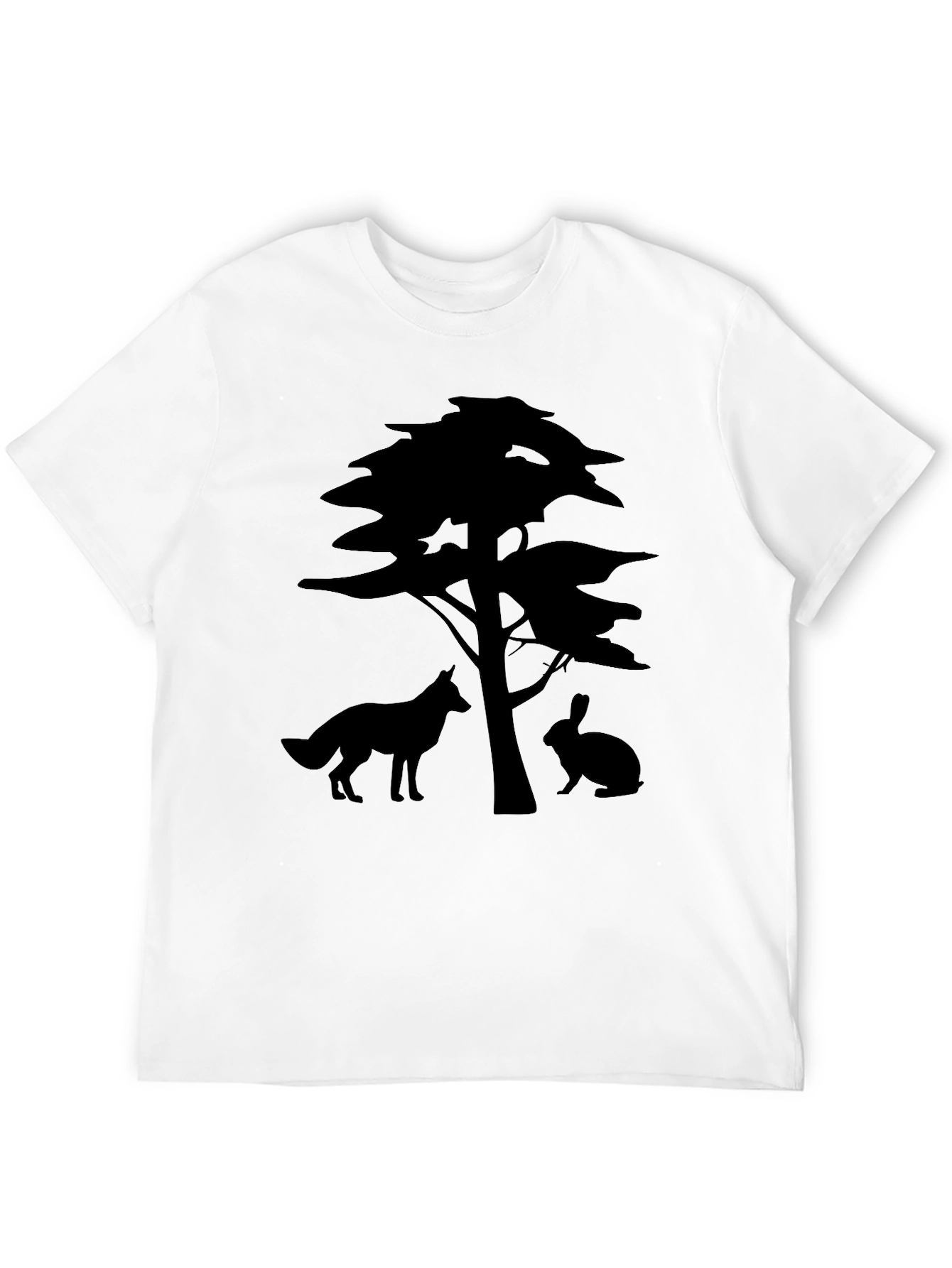 Nature Silhouette Tee: Fox Rabbit & Tree Design