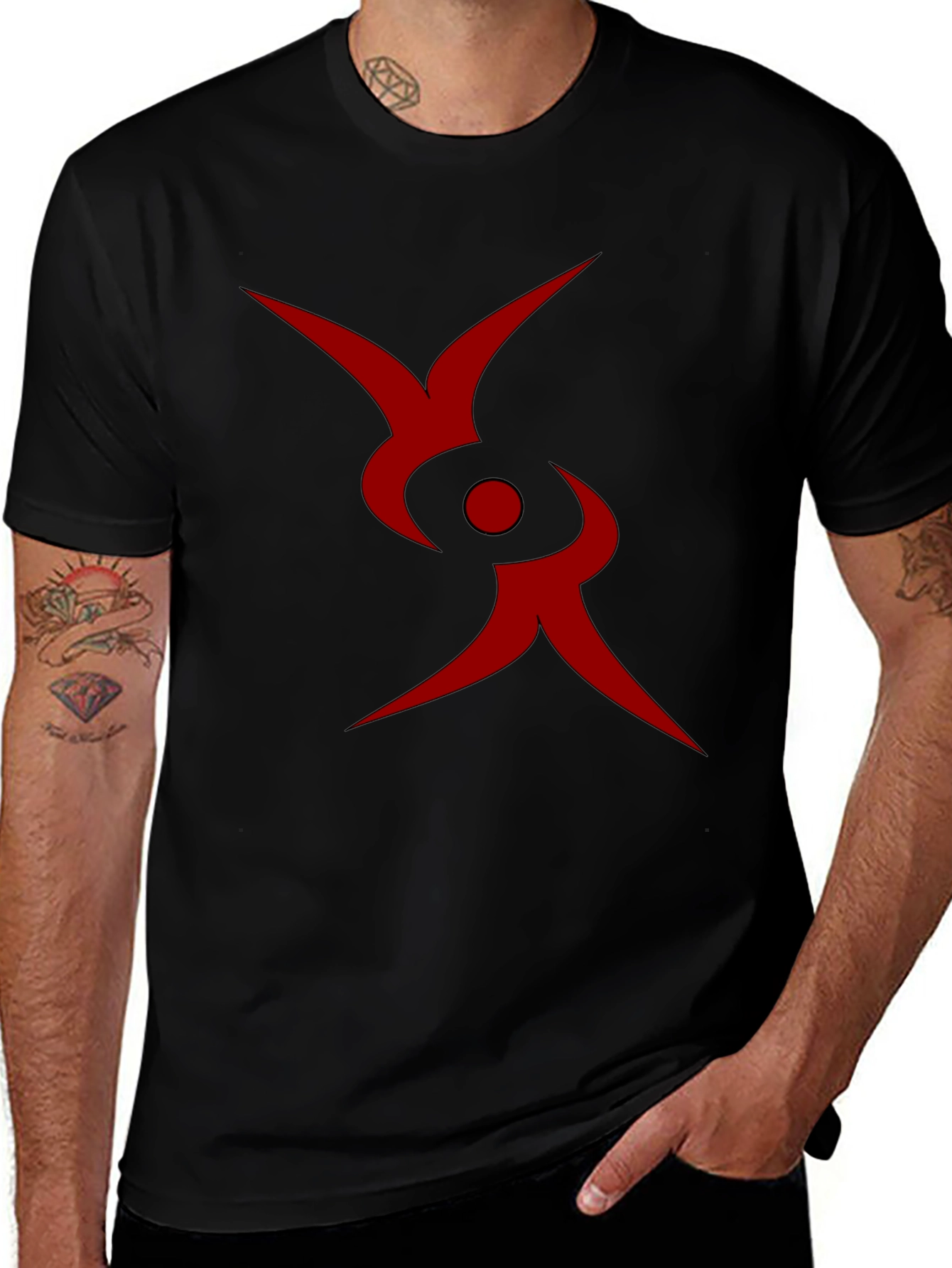 Abstract Red Symbol Black T-Shirt