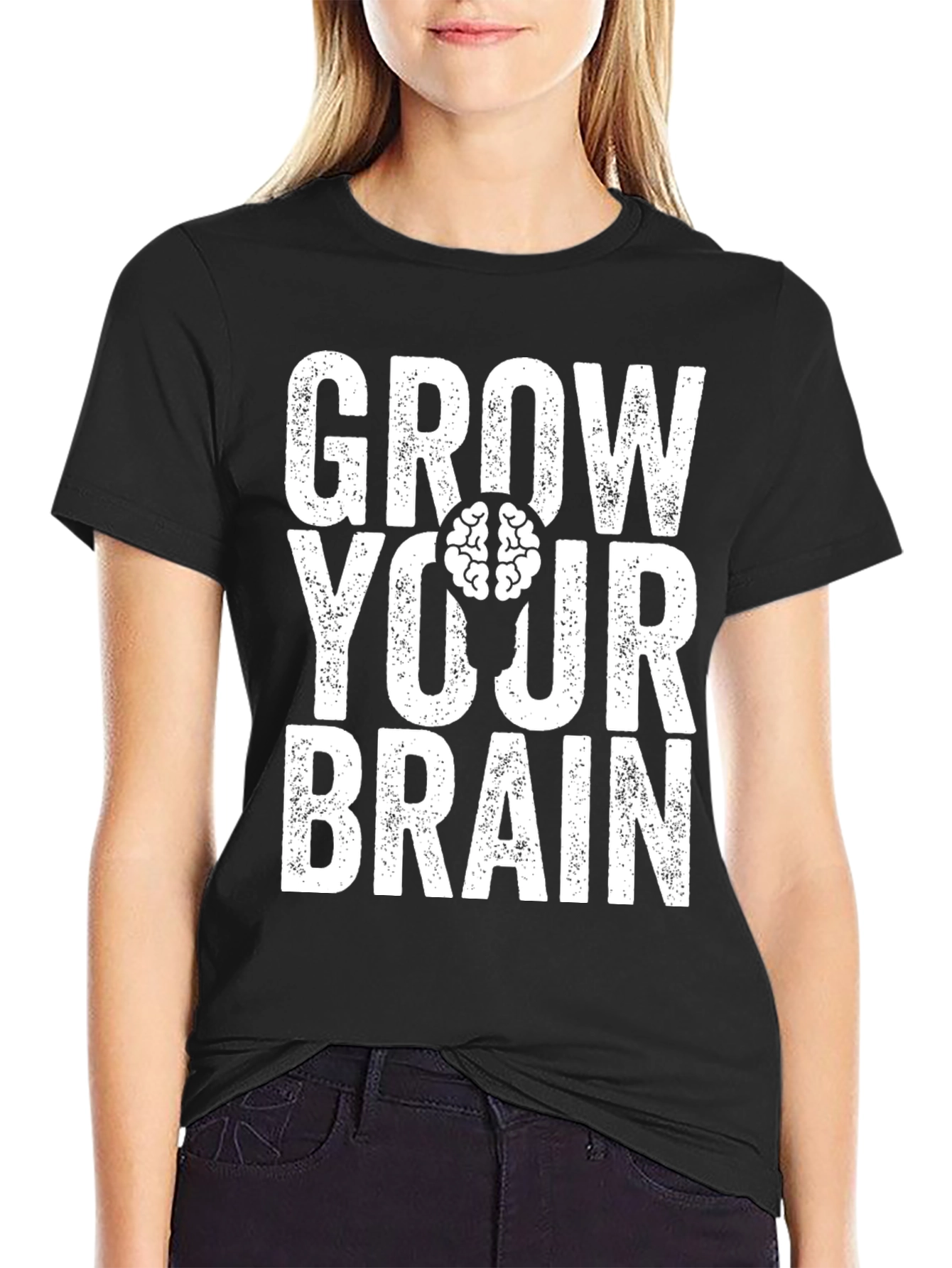 Grow Your Brain Graphic T-Shirt - Black
