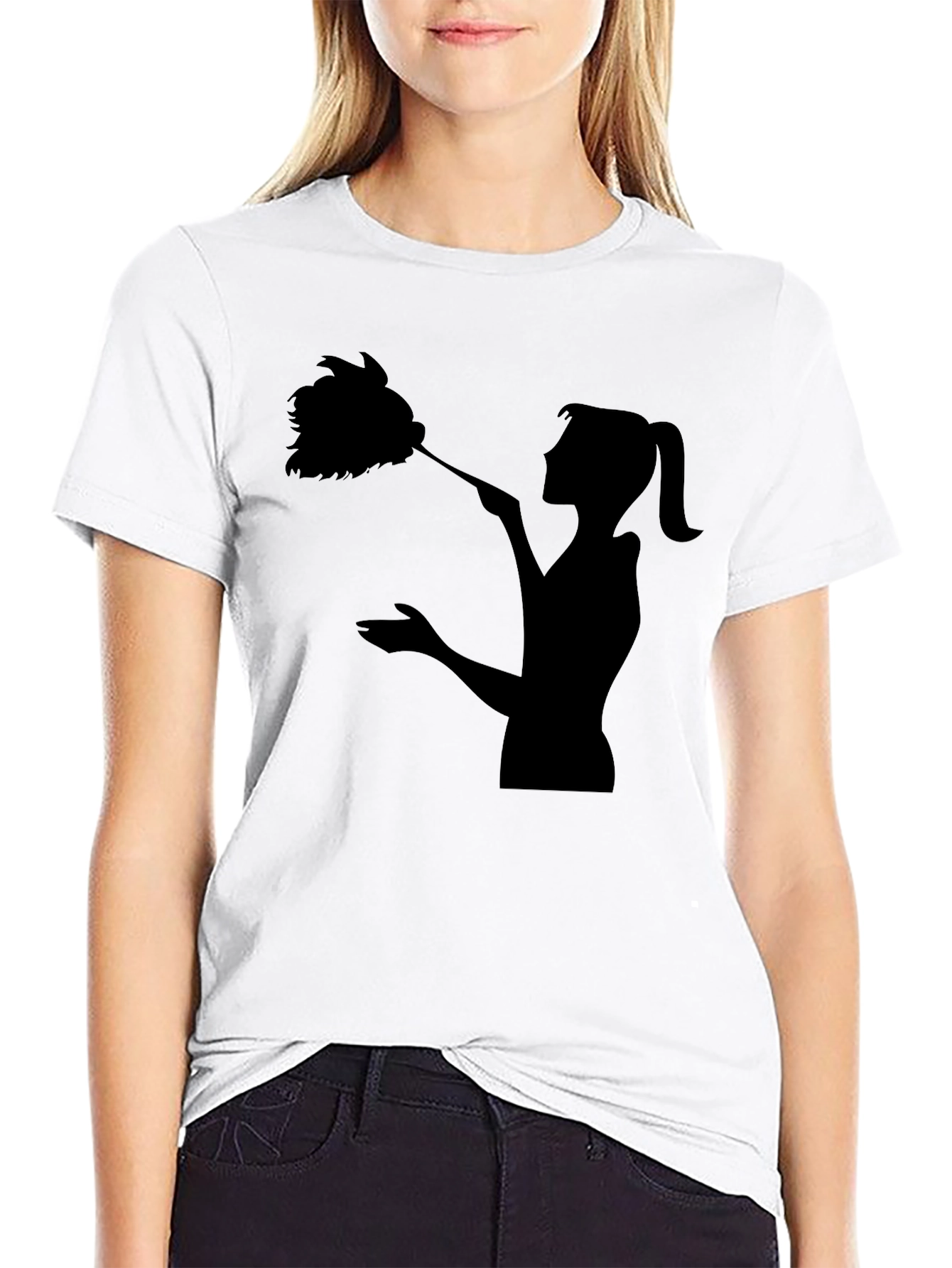Maid Silhouette Graphic Tee - Black Cotton Blend