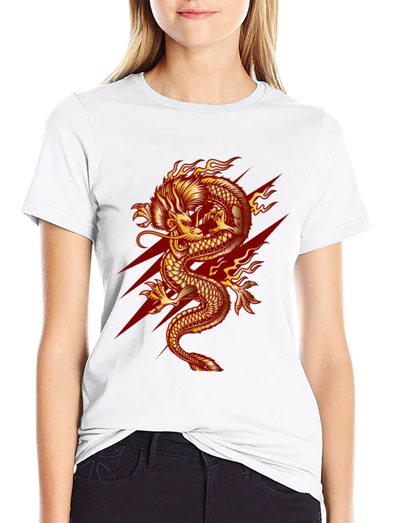 Mens Black T-Shirt with Fiery Dragon Graphic