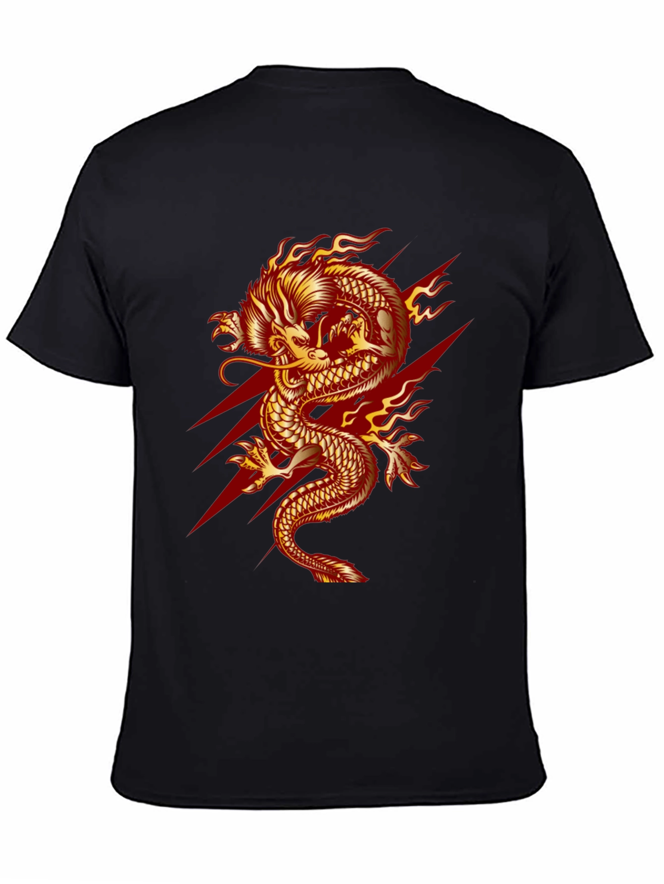 Mens Black T-Shirt with Fiery Dragon Graphic