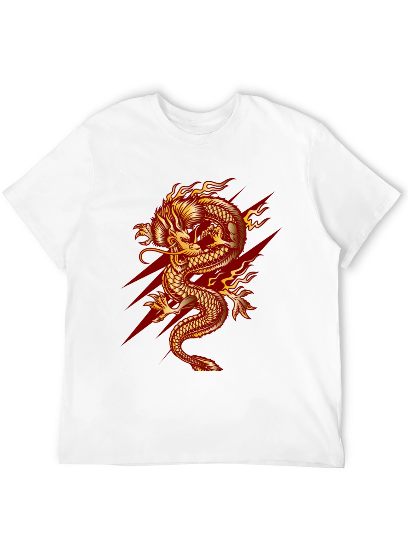 Mens Black T-Shirt with Fiery Dragon Graphic