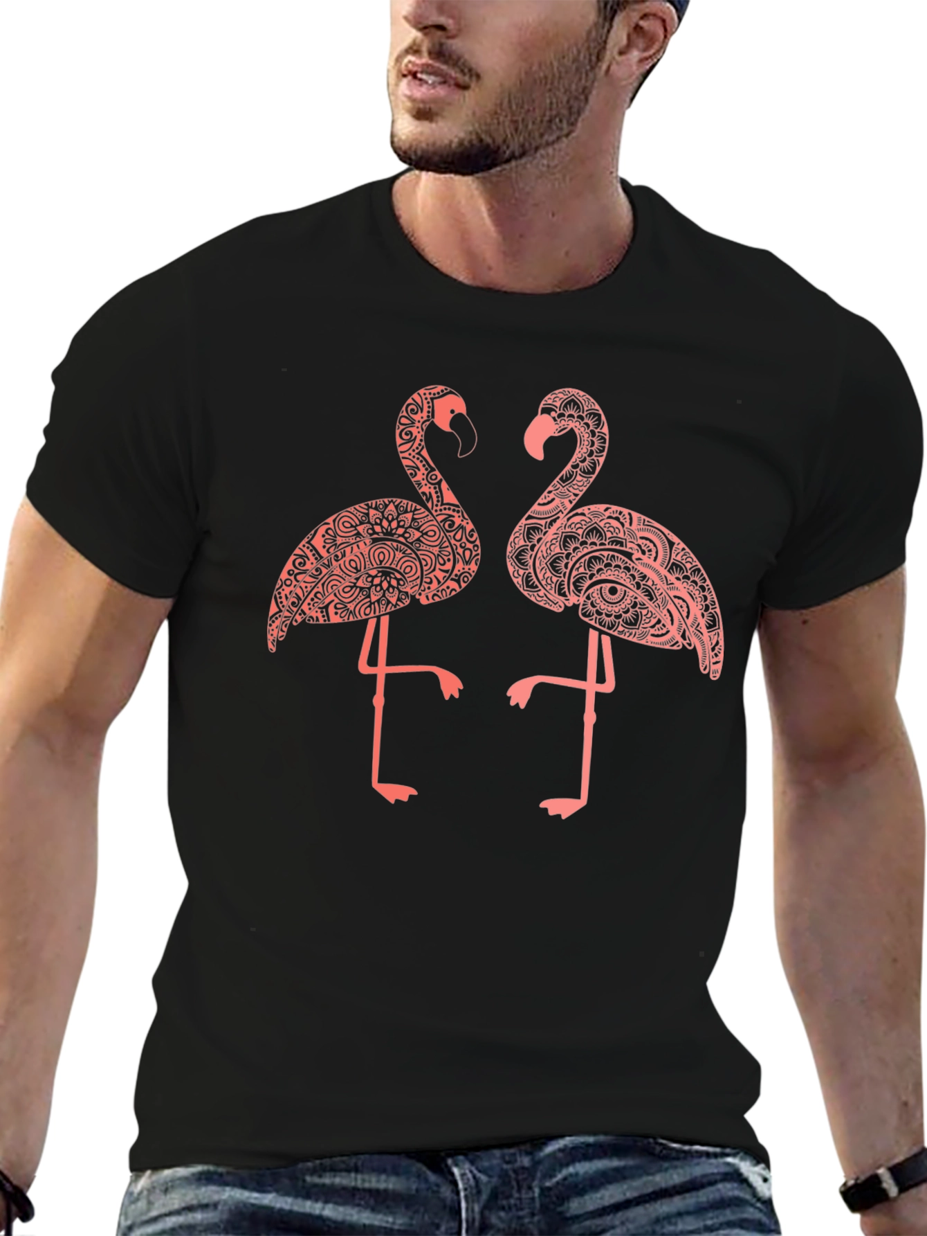 Flamingo Graphic Tee - Black Cotton T-Shirt