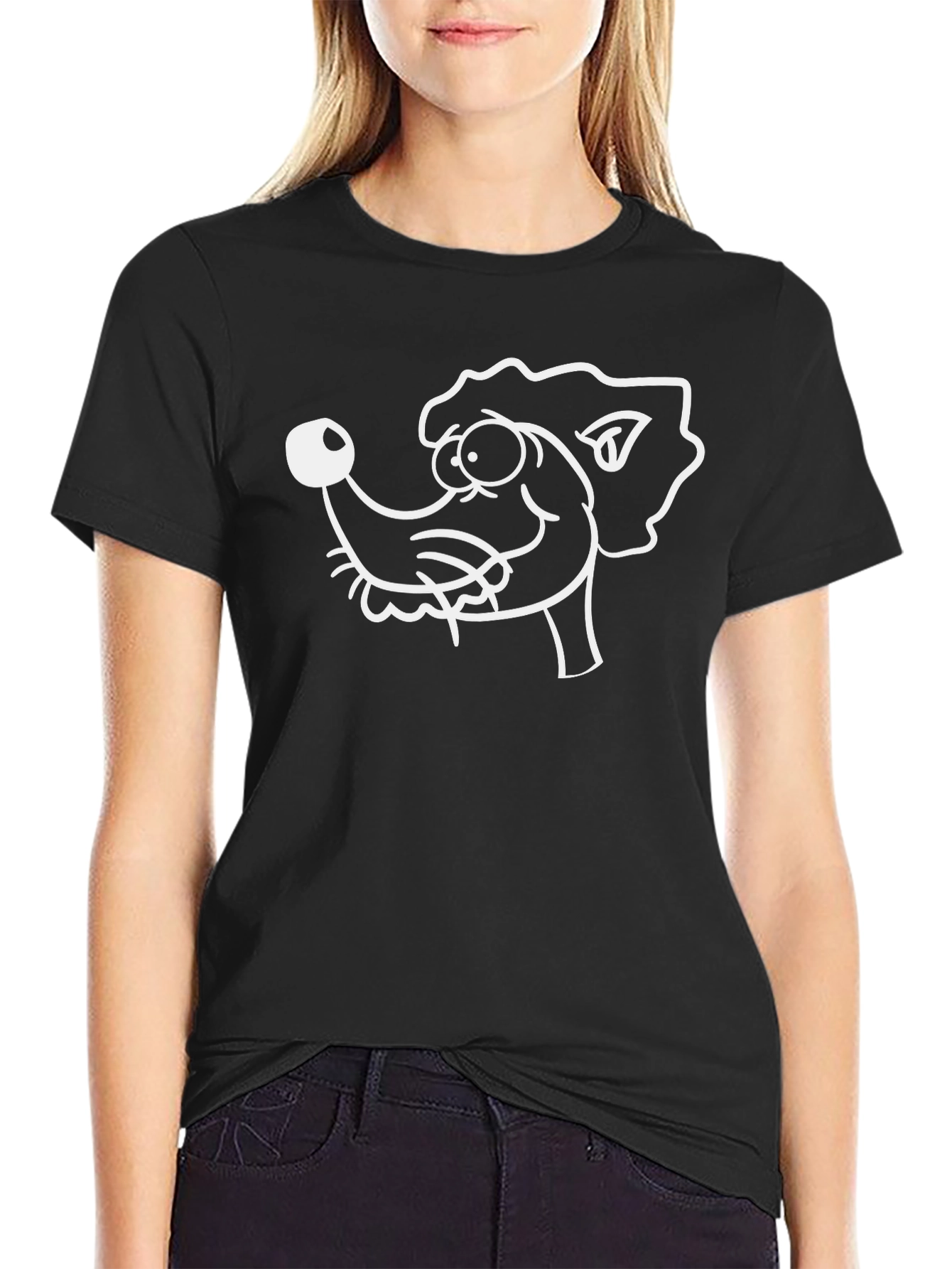 Cartoon Dog Graphic Black T-Shirt
