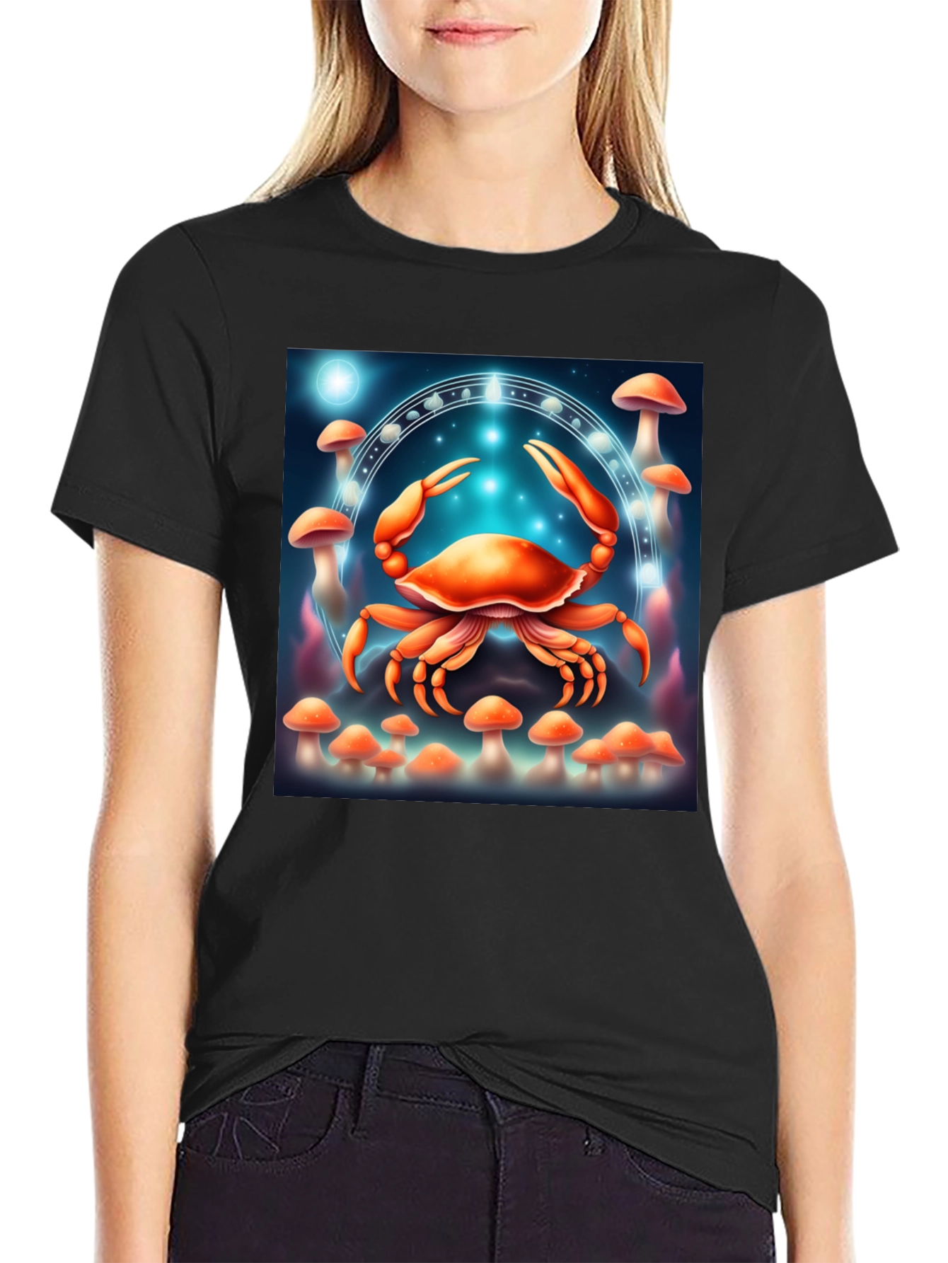 Cancer Zodiac T-Shirt: Crab & Mushroom Design