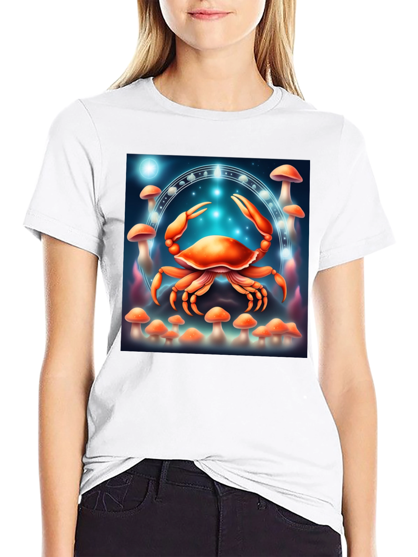 Cancer Zodiac T-Shirt: Crab & Mushroom Design