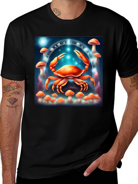 Cancer Zodiac T-Shirt: Crab & Mushroom Design