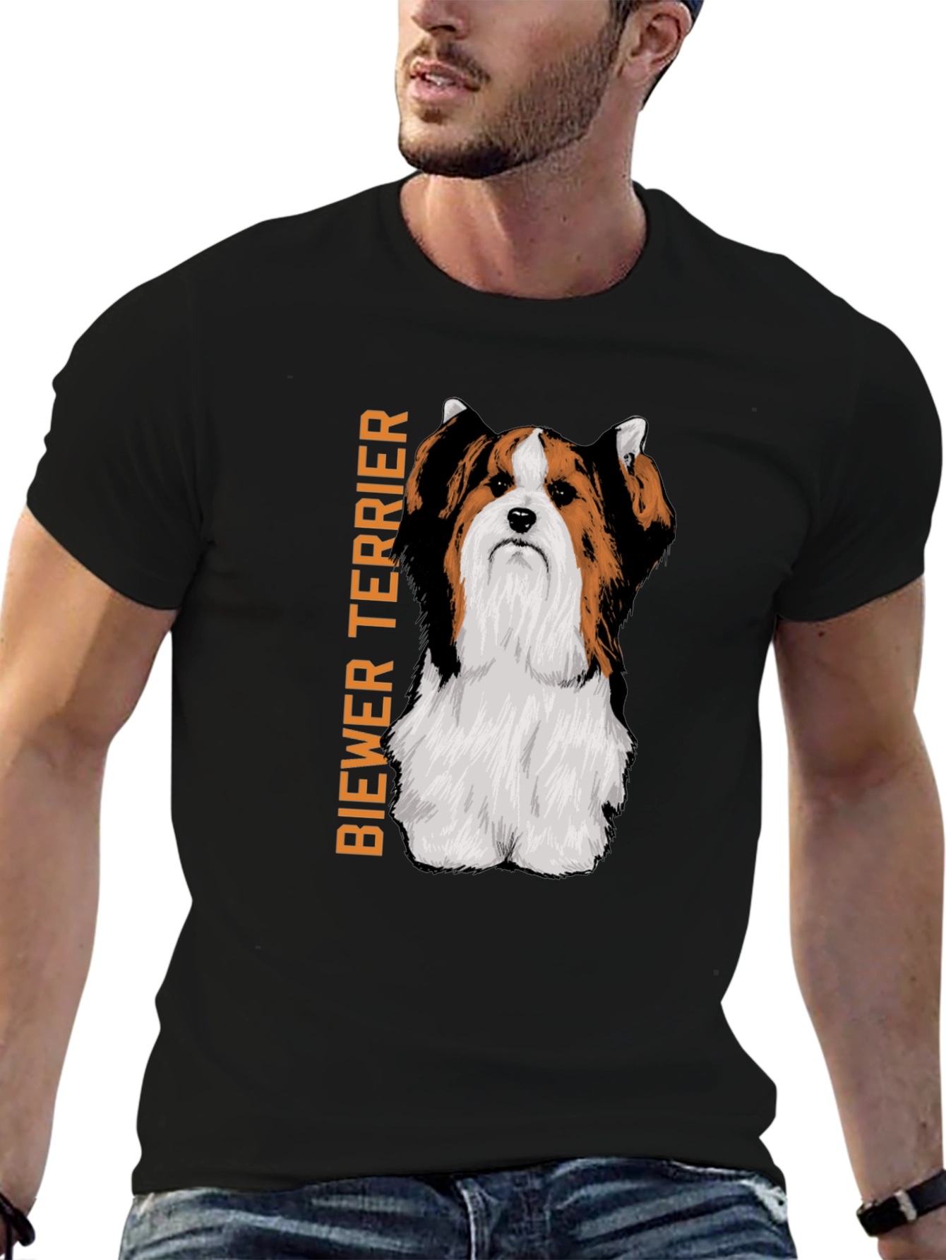 Biewer Terrier Dog Graphic Print Black T-Shirt
