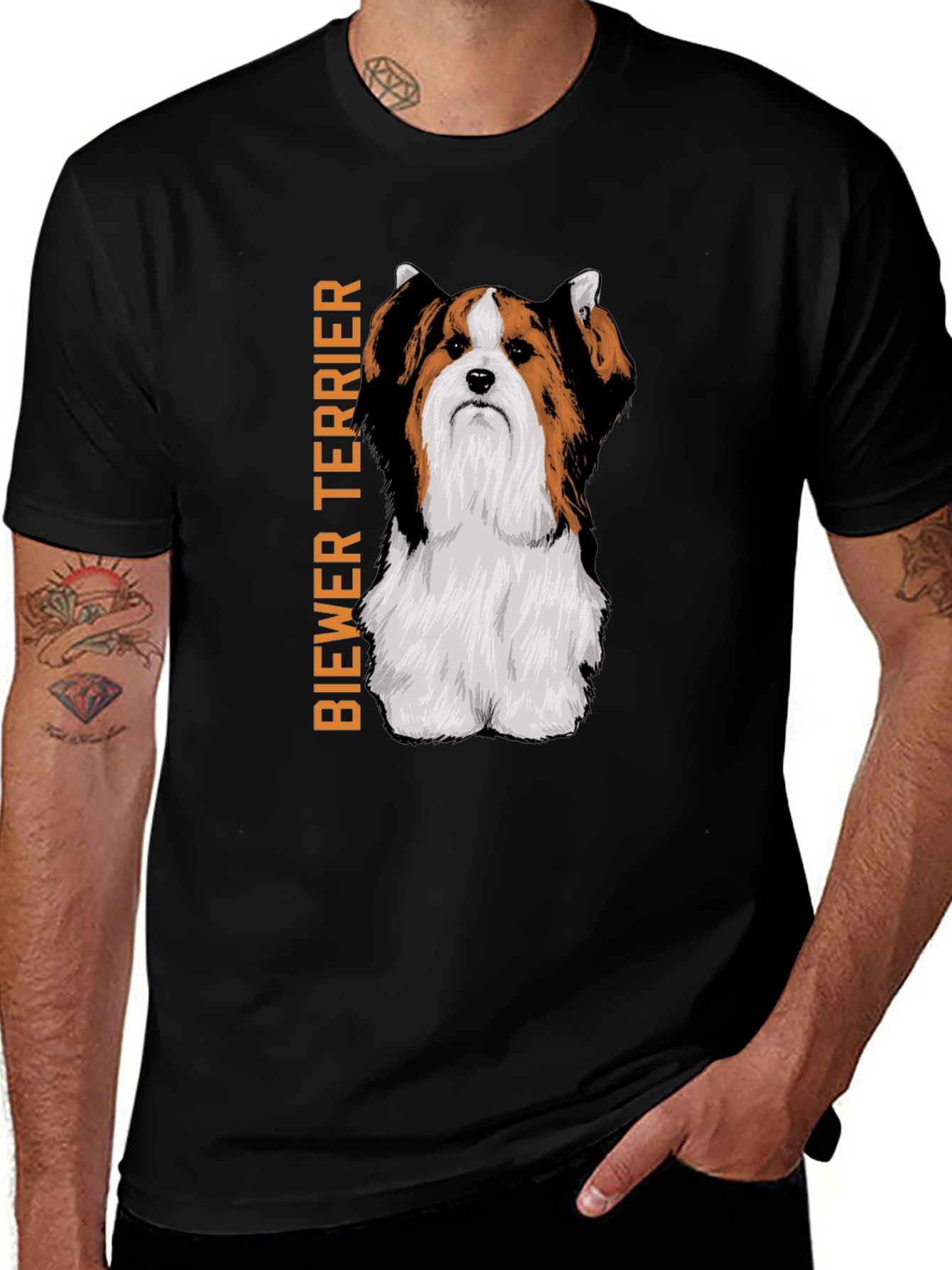 Biewer Terrier Dog Graphic Print Black T-Shirt