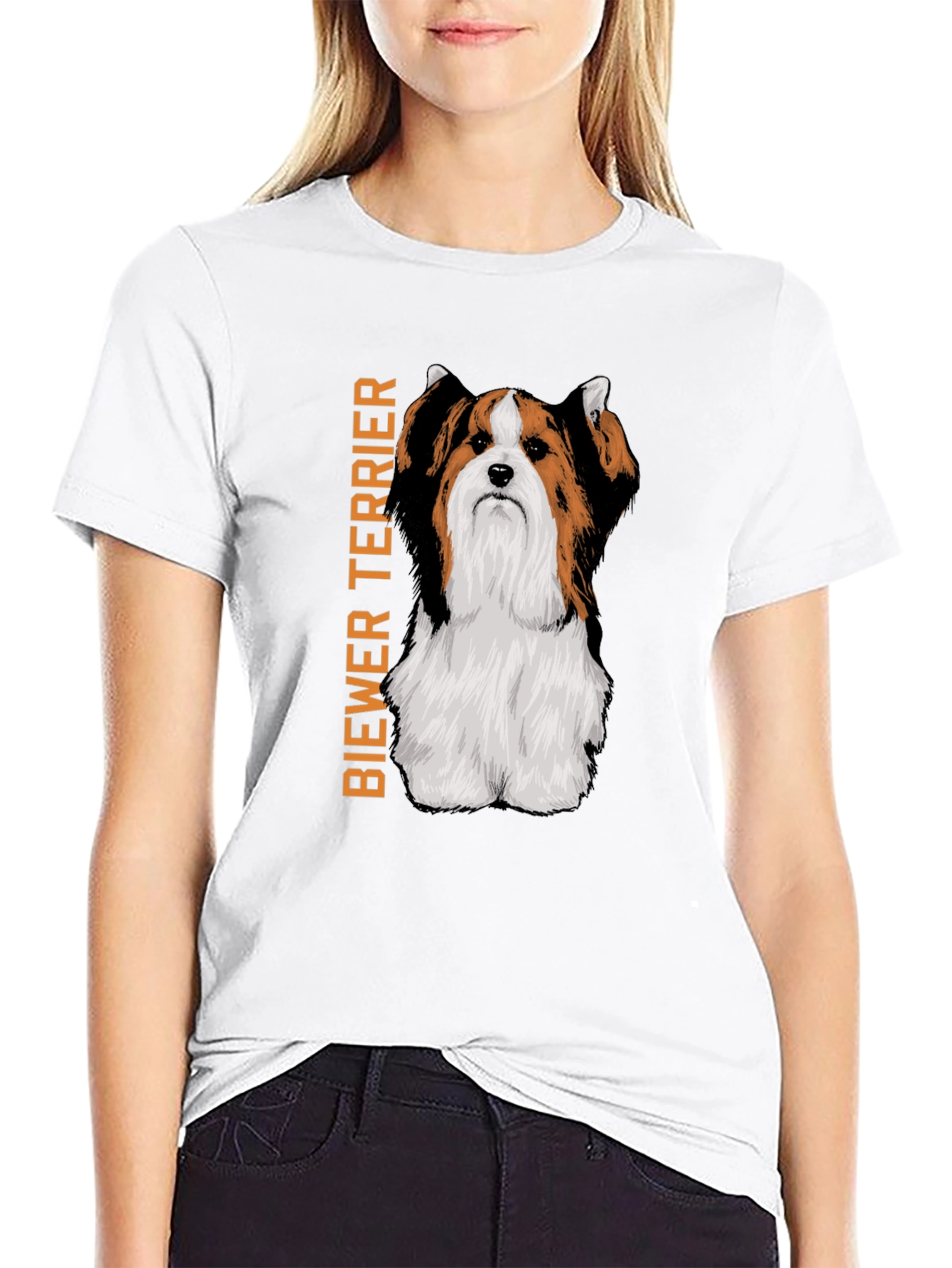 Biewer Terrier Dog Graphic Print Black T-Shirt