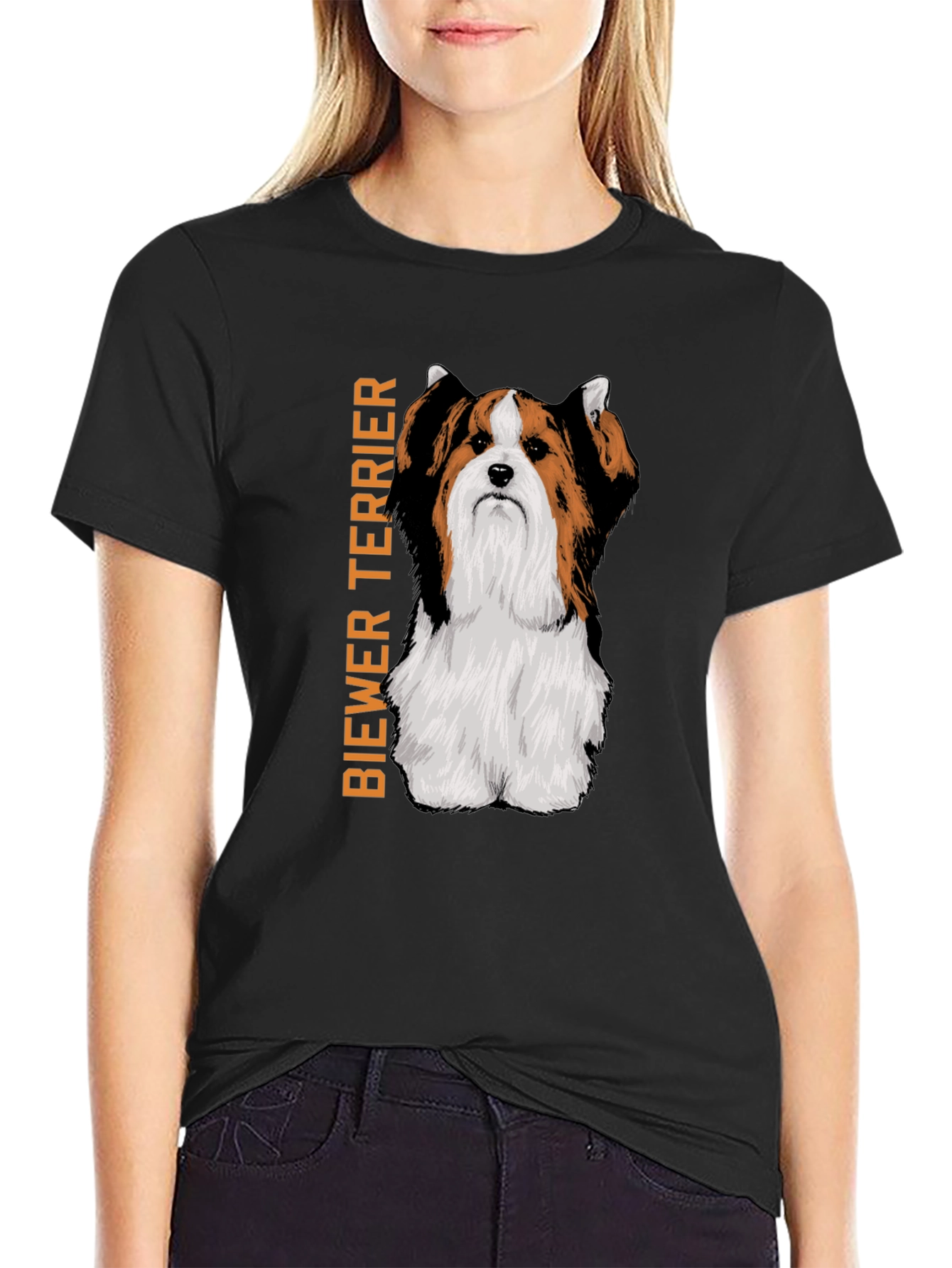 Biewer Terrier Dog Graphic Print Black T-Shirt