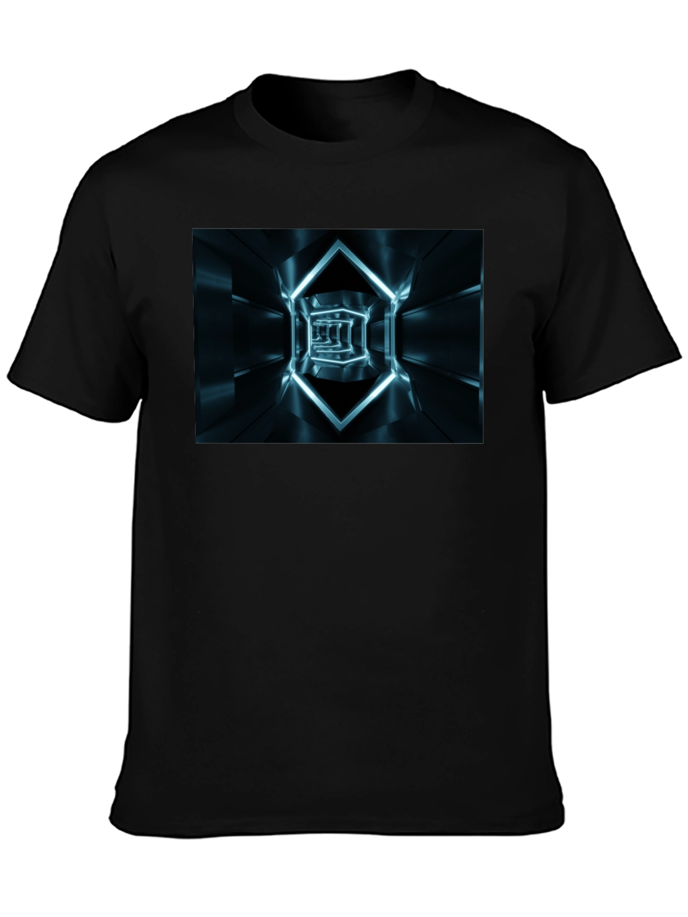 Futuristic Tunnel Print Black T-Shirt
