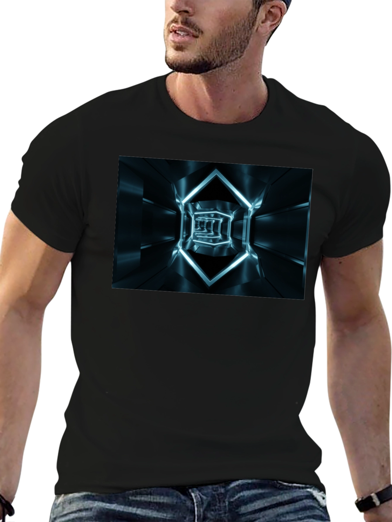 Futuristic Tunnel Print Black T-Shirt