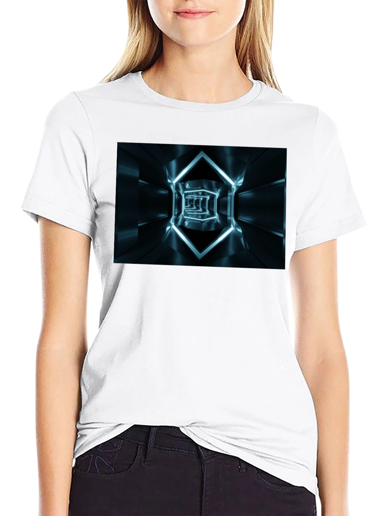 Futuristic Tunnel Print Black T-Shirt