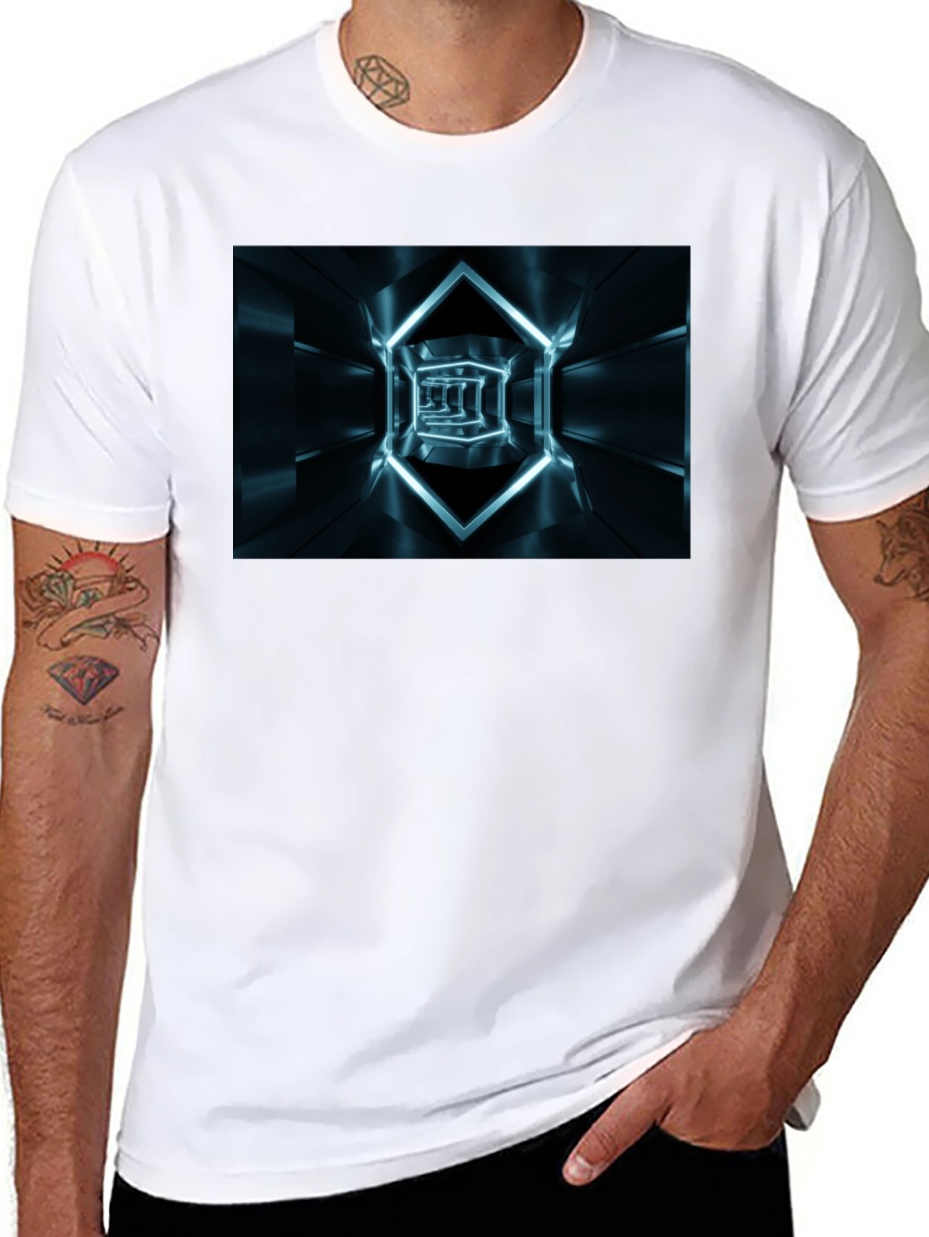 Futuristic Tunnel Print Black T-Shirt