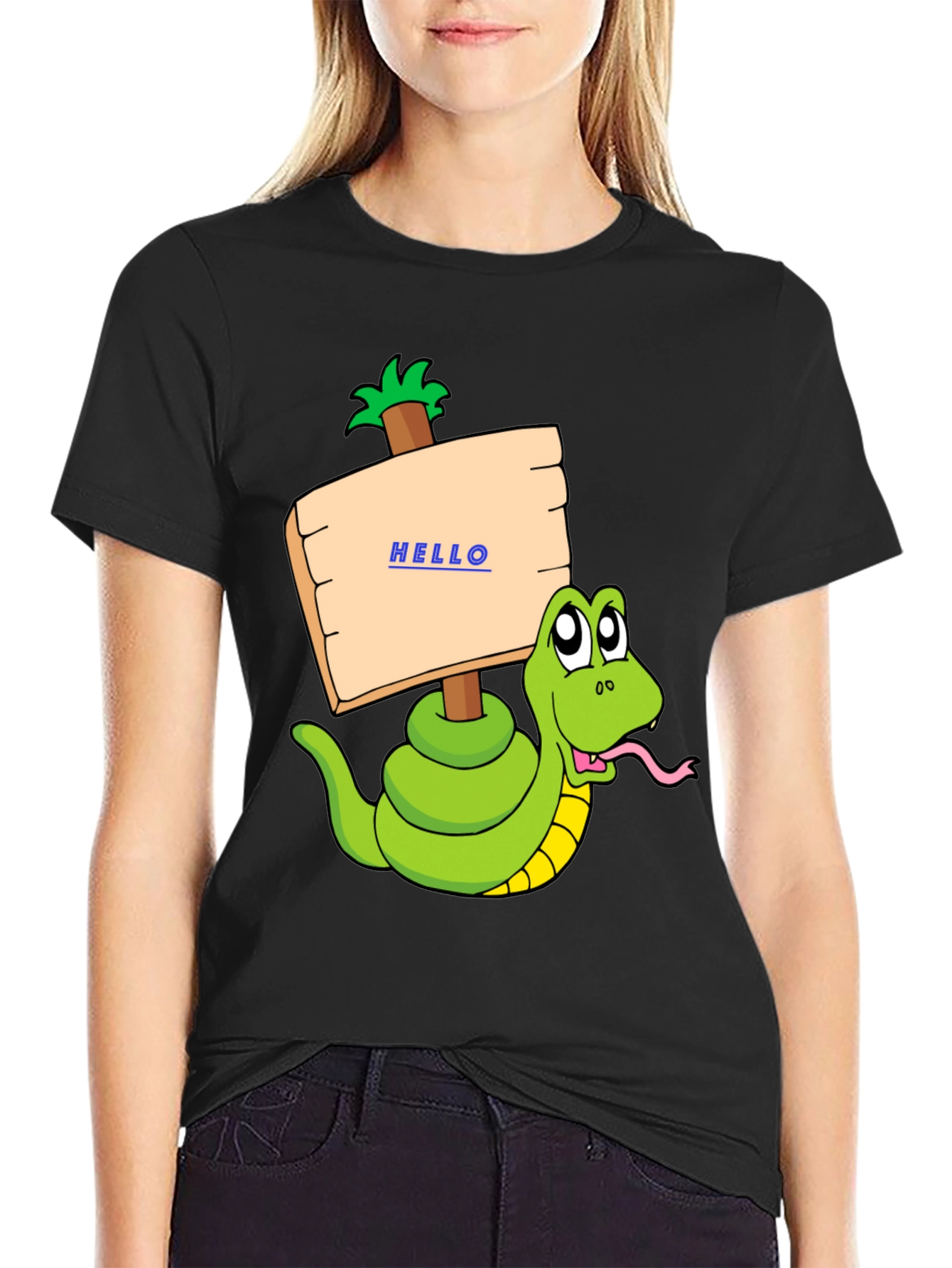 Funny Snake Graphic T-Shirt - Hello Sign