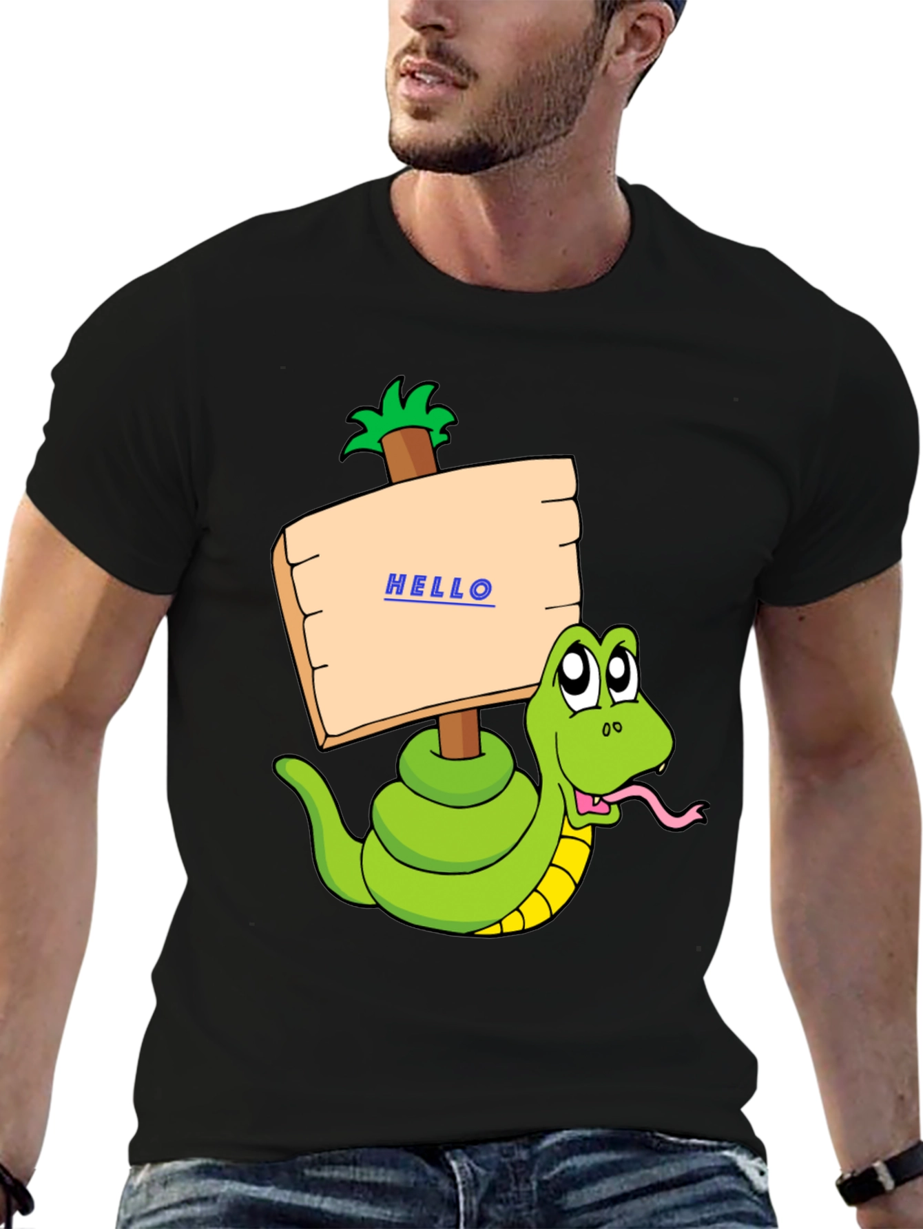 Funny Snake Graphic T-Shirt - Hello Sign