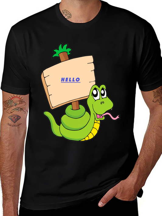 Funny Snake Graphic T-Shirt - Hello Sign