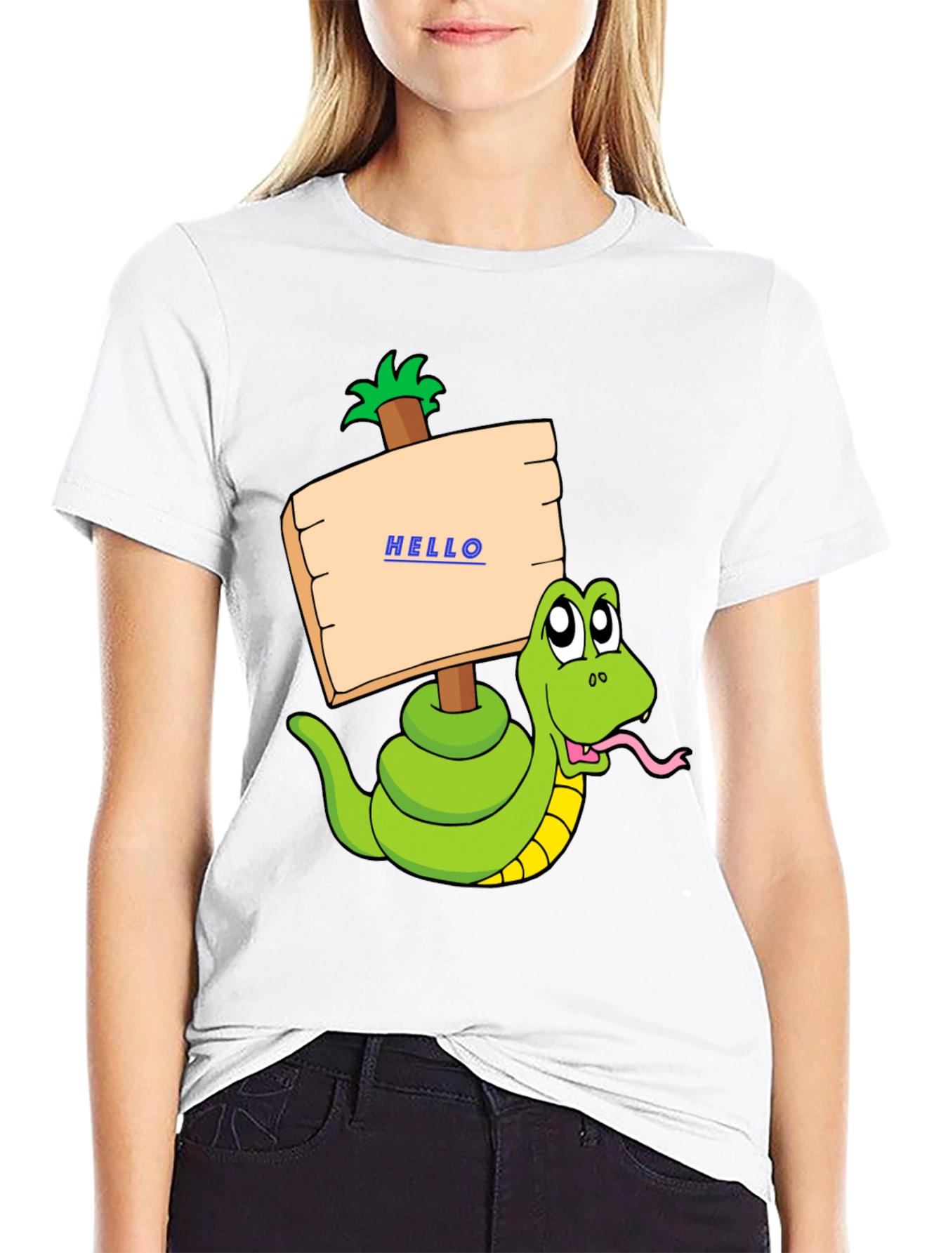 Funny Snake Graphic T-Shirt - Hello Sign