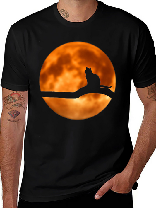 Cat on Branch Moon Graphic Tee - Halloween Style