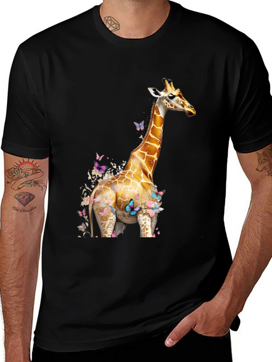 Giraffe and Butterfly Graphic Tee - Stylish Casual Wear