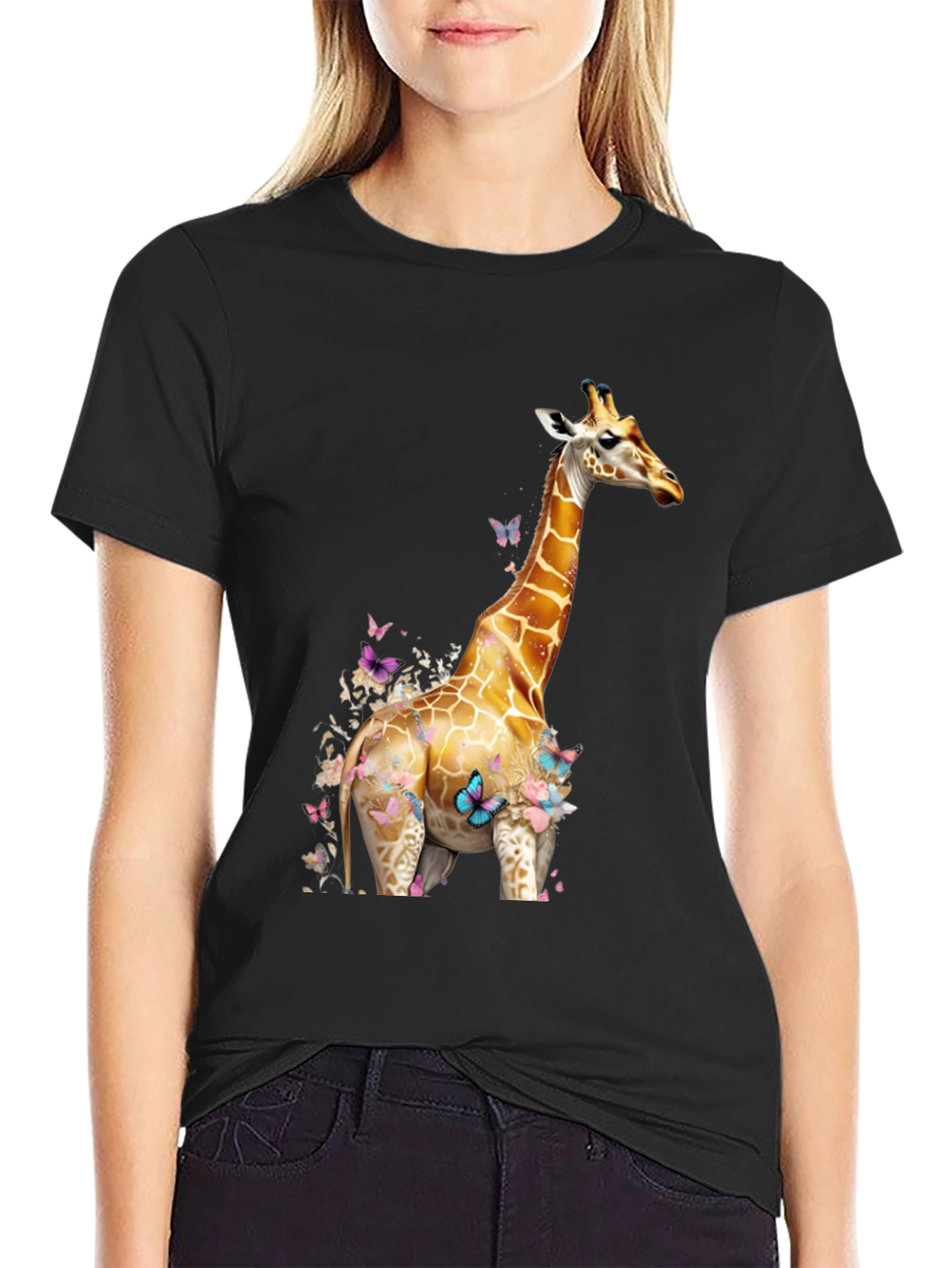 Giraffe and Butterfly Graphic Tee - Stylish Casual Wear
