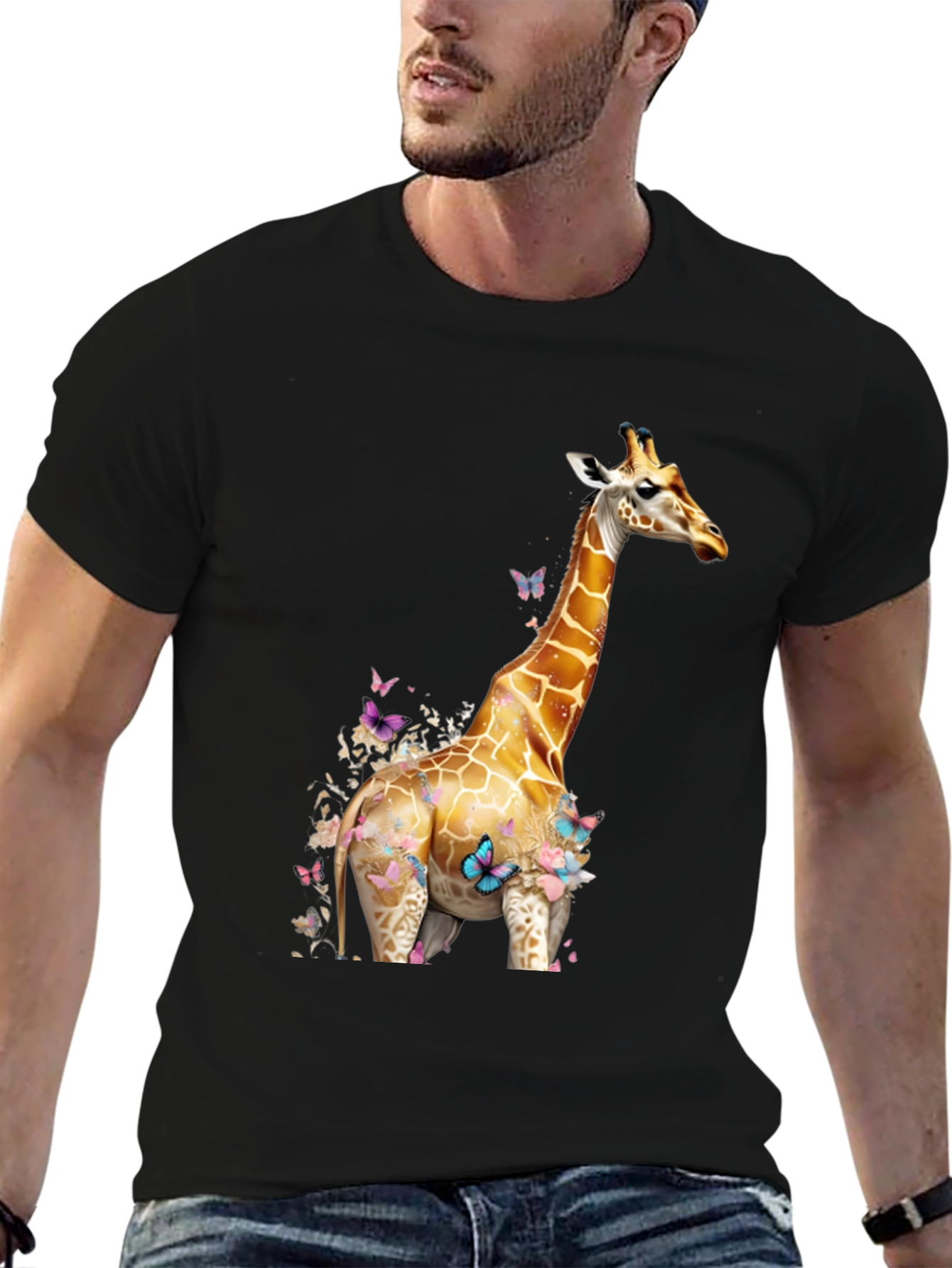 Giraffe and Butterfly Graphic Tee - Stylish Casual Wear