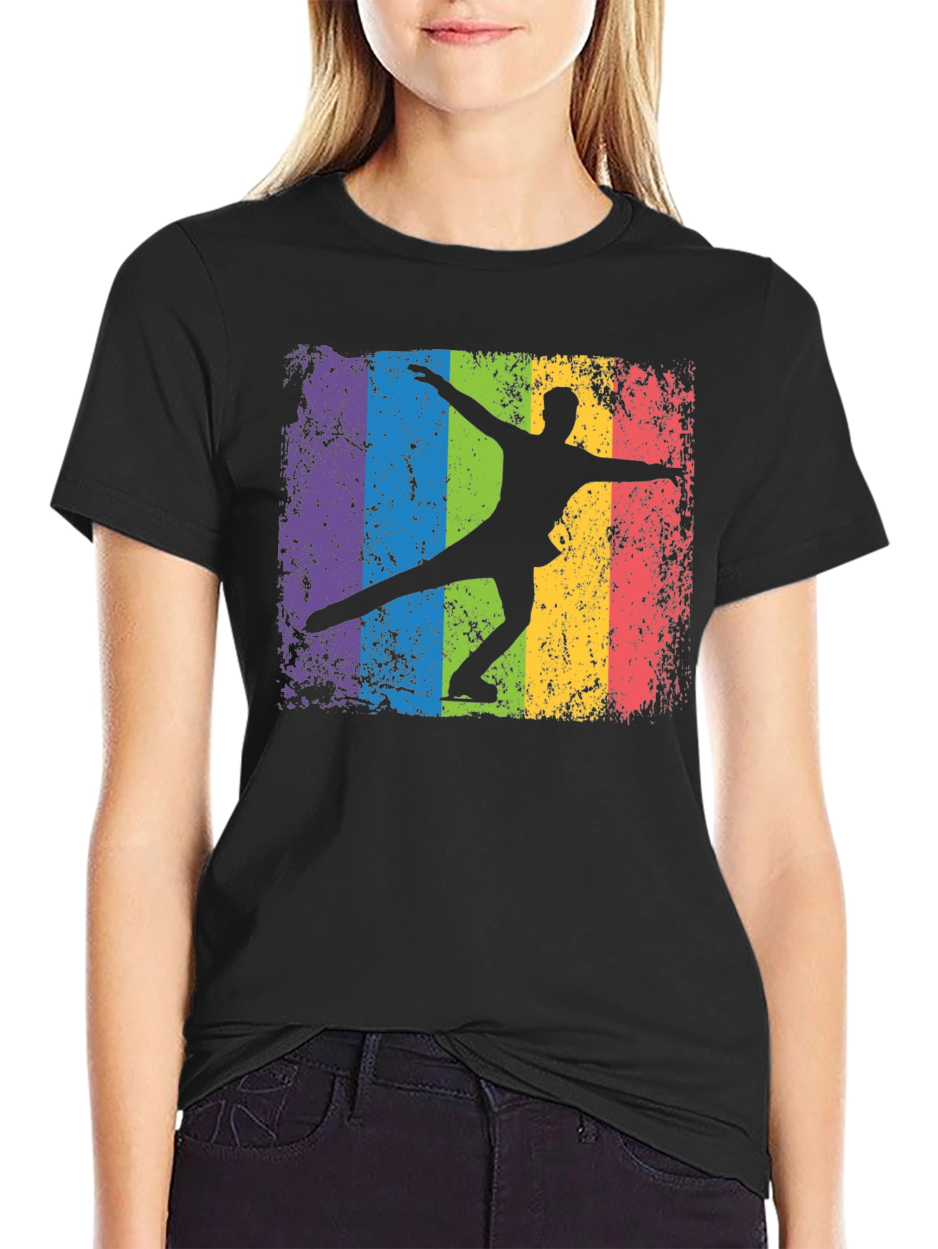Retro Rainbow Ice Skater Graphic T-Shirt