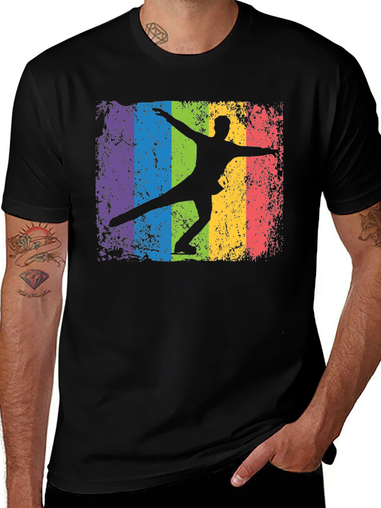 Retro Rainbow Ice Skater Graphic T-Shirt