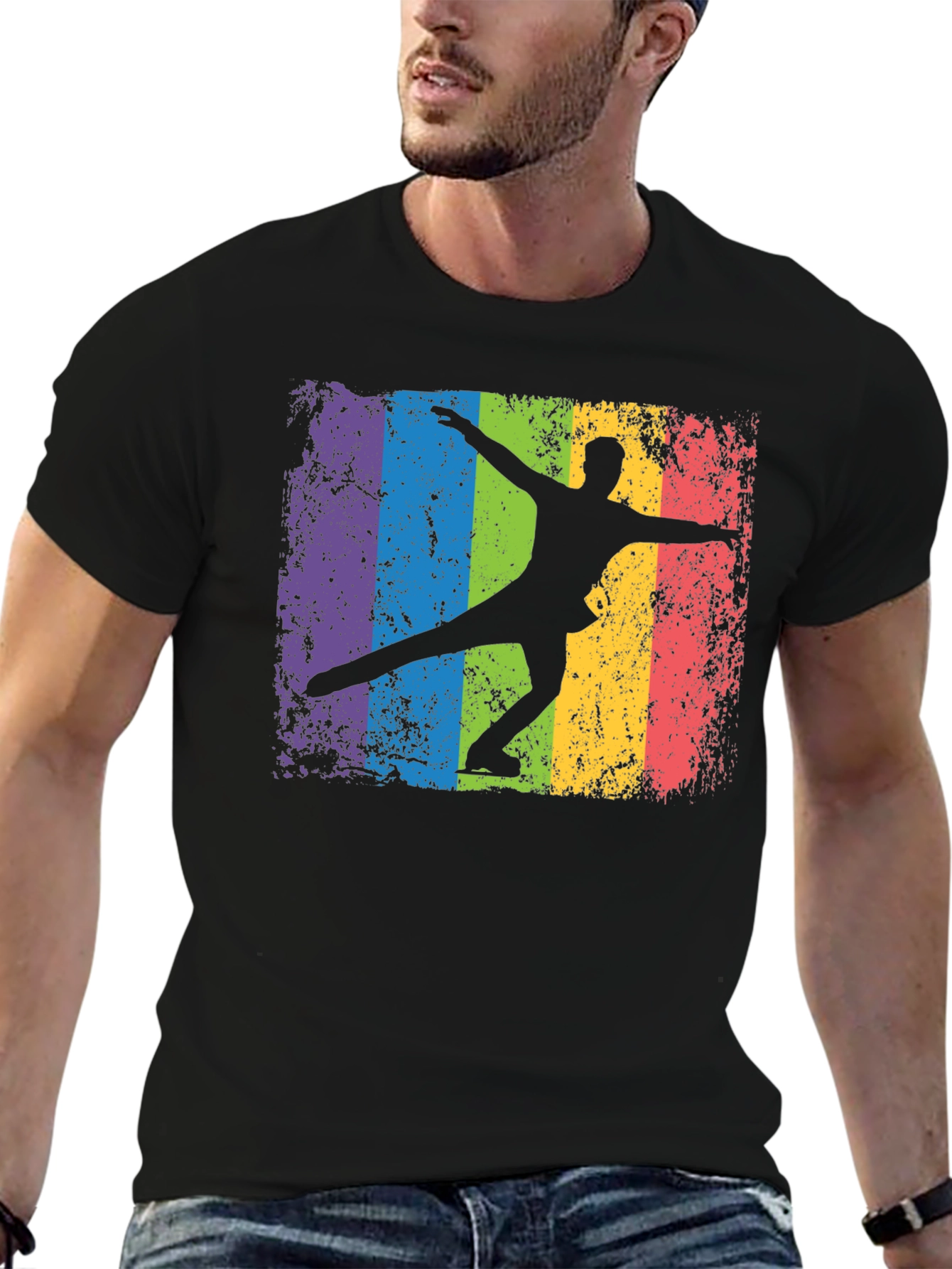 Retro Rainbow Ice Skater Graphic T-Shirt