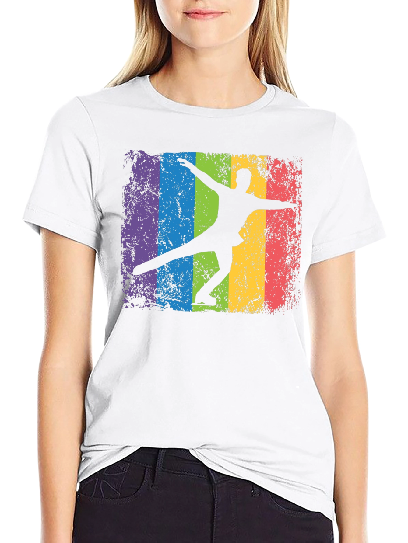 Retro Rainbow Ice Skater Graphic T-Shirt