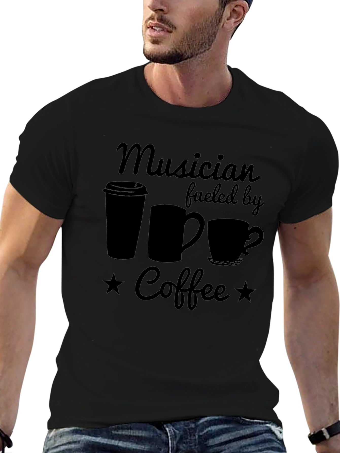 Musician Fueled by Coffee Black T-Shirt
