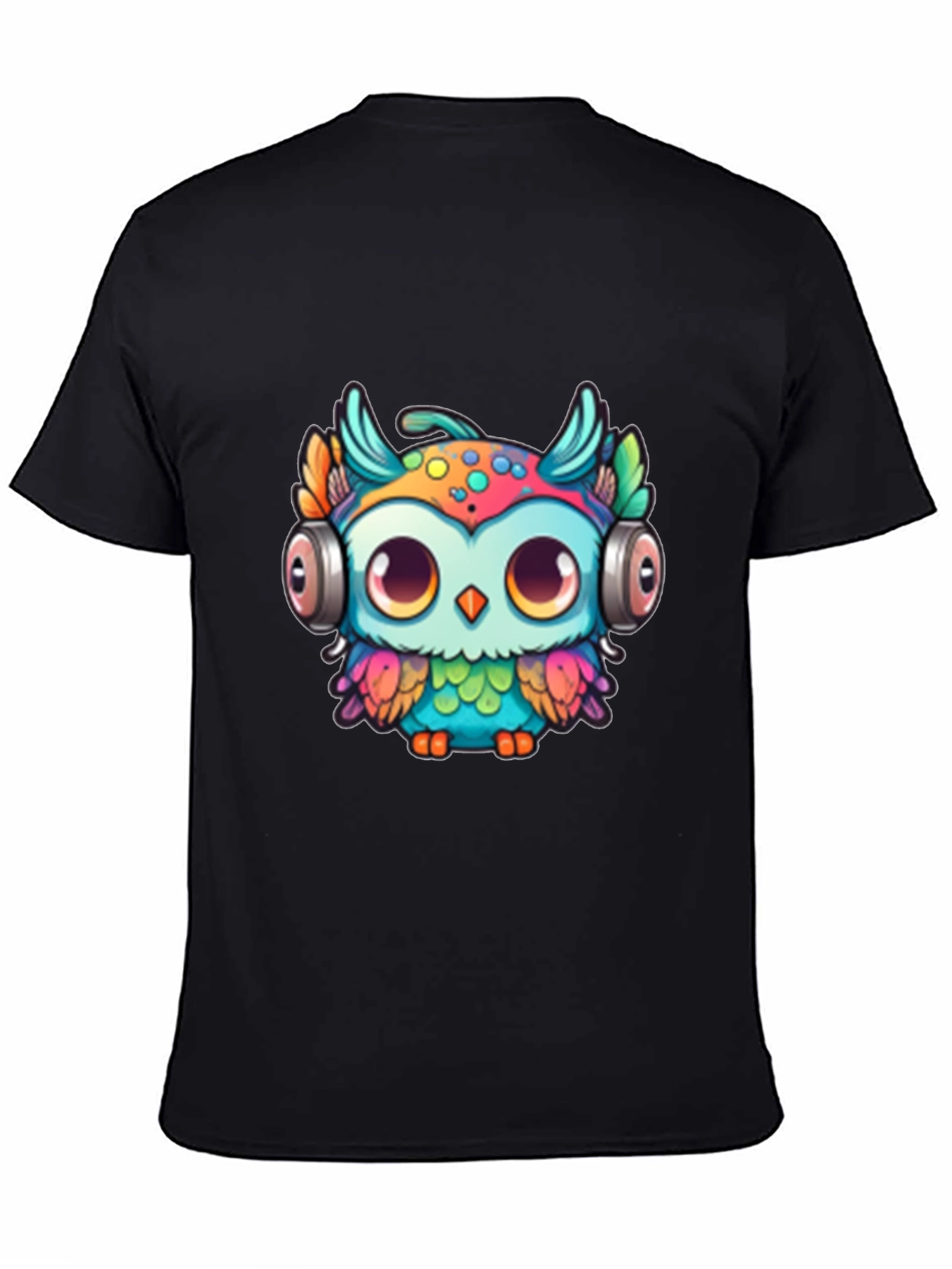 Owl with Headphones Graphic Tee - Black