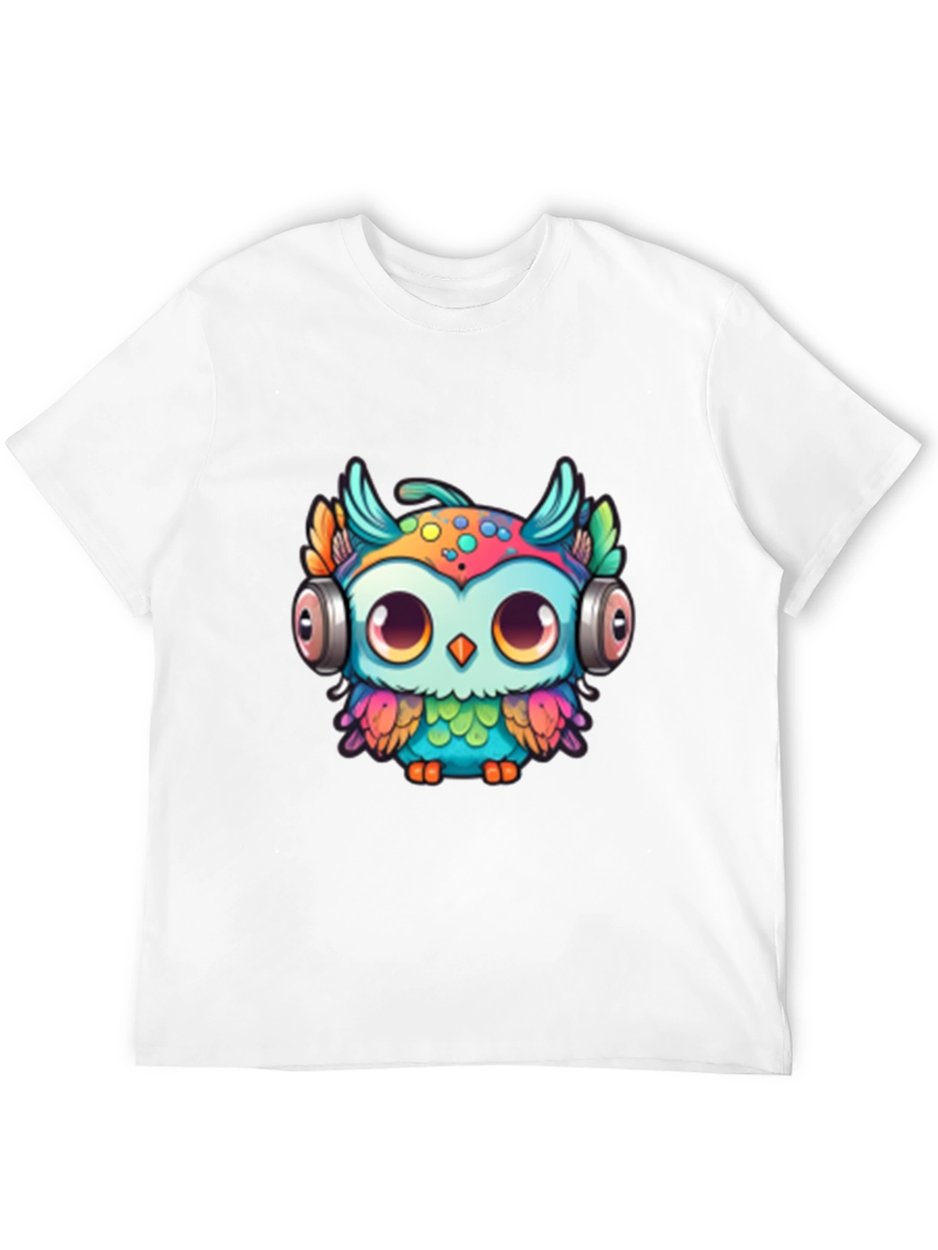 Owl with Headphones Graphic Tee - Black