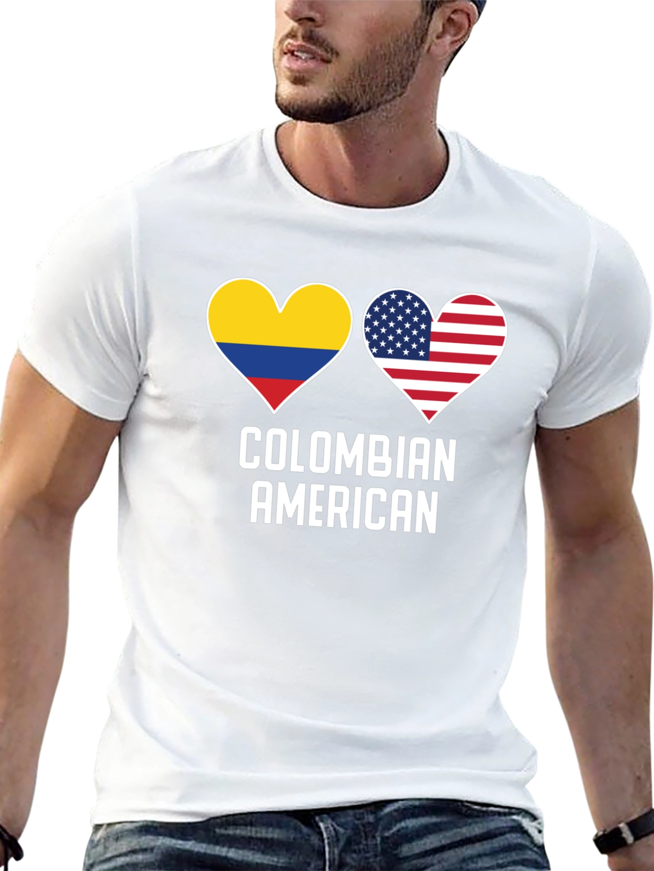 Colombian American Heart Flag Graphic T-Shirt