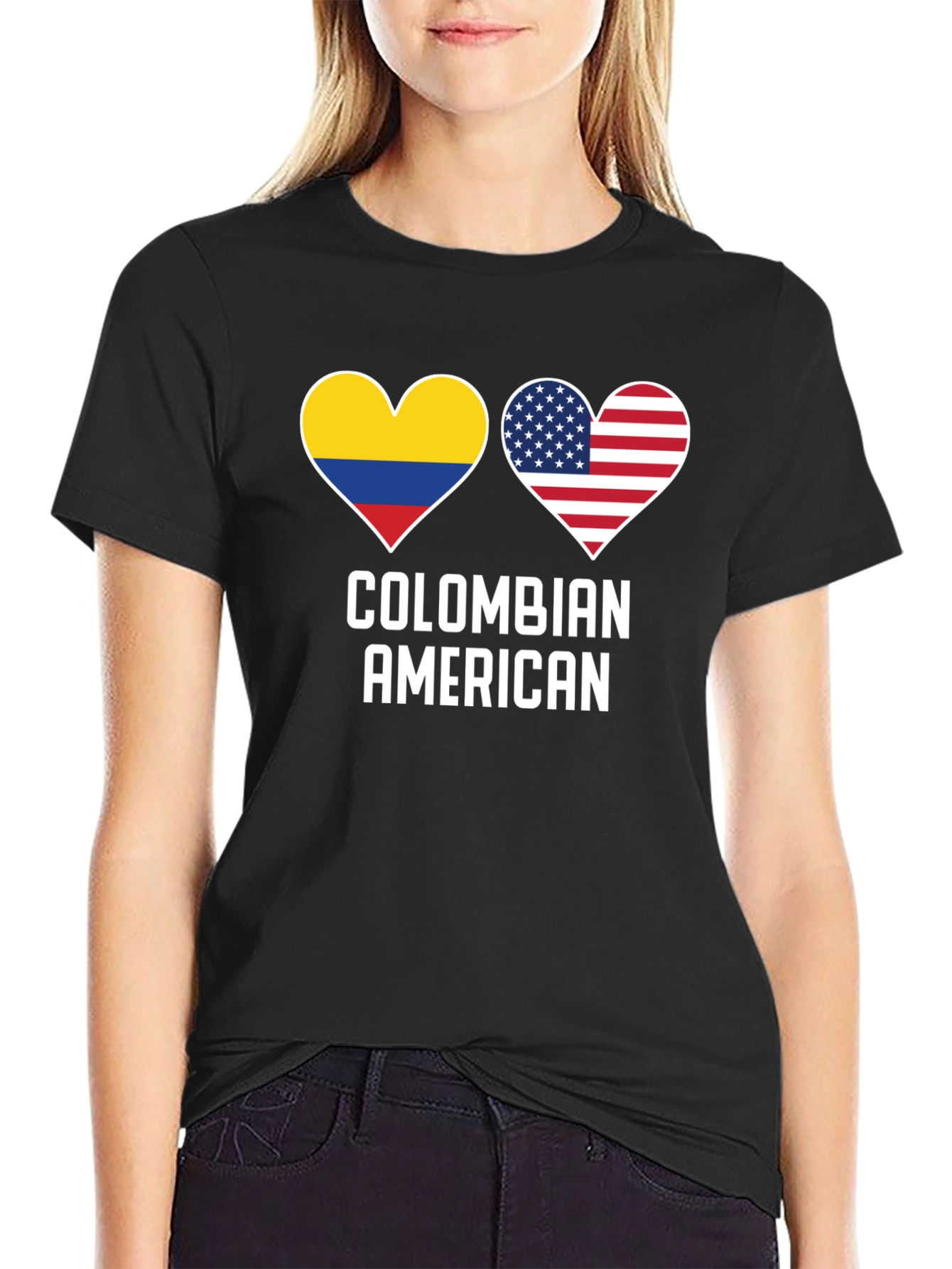 Colombian American Heart Flag Graphic T-Shirt