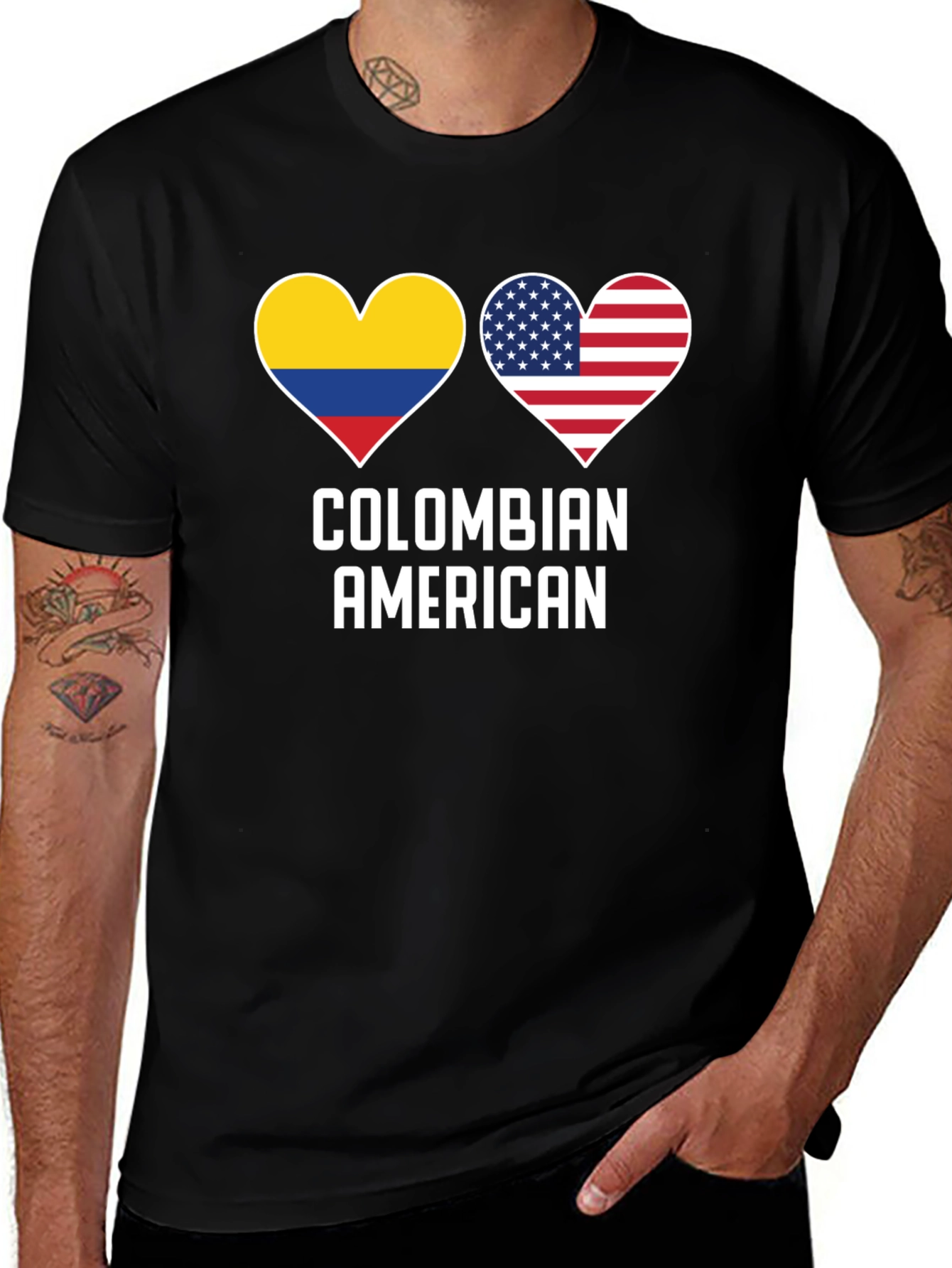 Colombian American Heart Flag Graphic T-Shirt