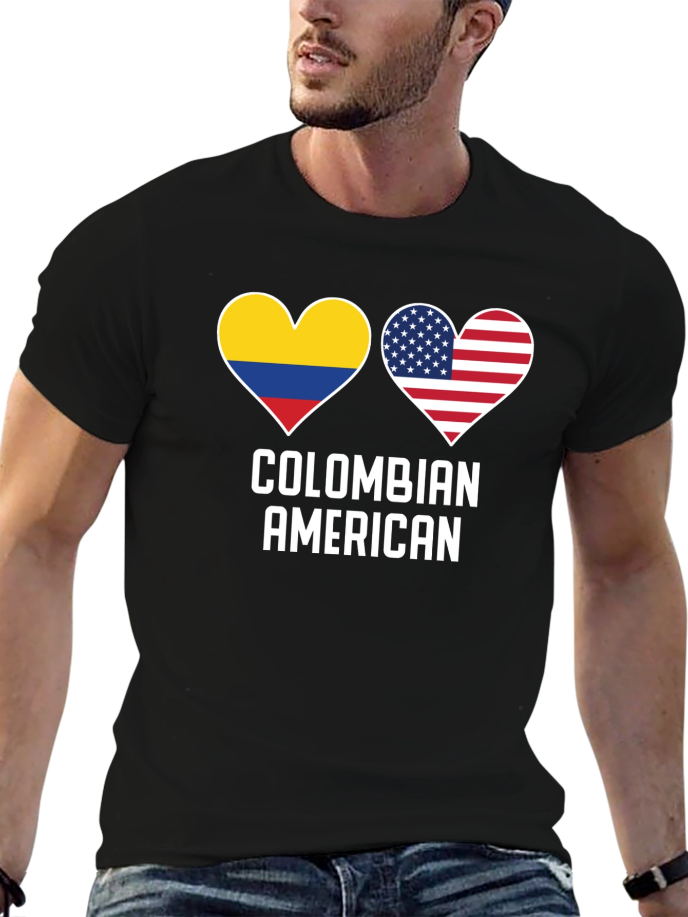 Colombian American Heart Flag Graphic T-Shirt