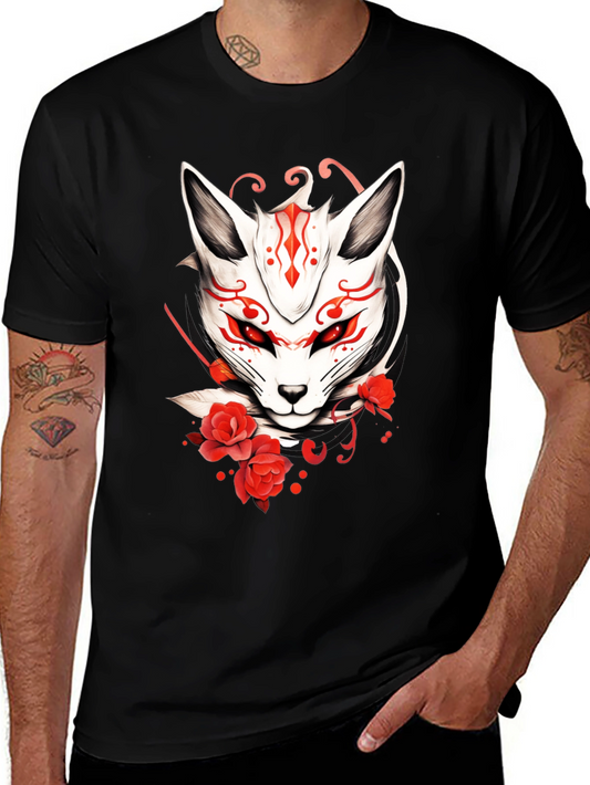 Fox & Roses Graphic Tee - Stylish Mens Black T-Shirt