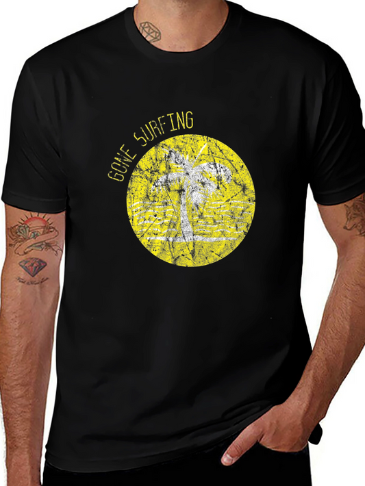 Gone Surfing Black Graphic Tee - Tropical Palm Tree T-Shirt